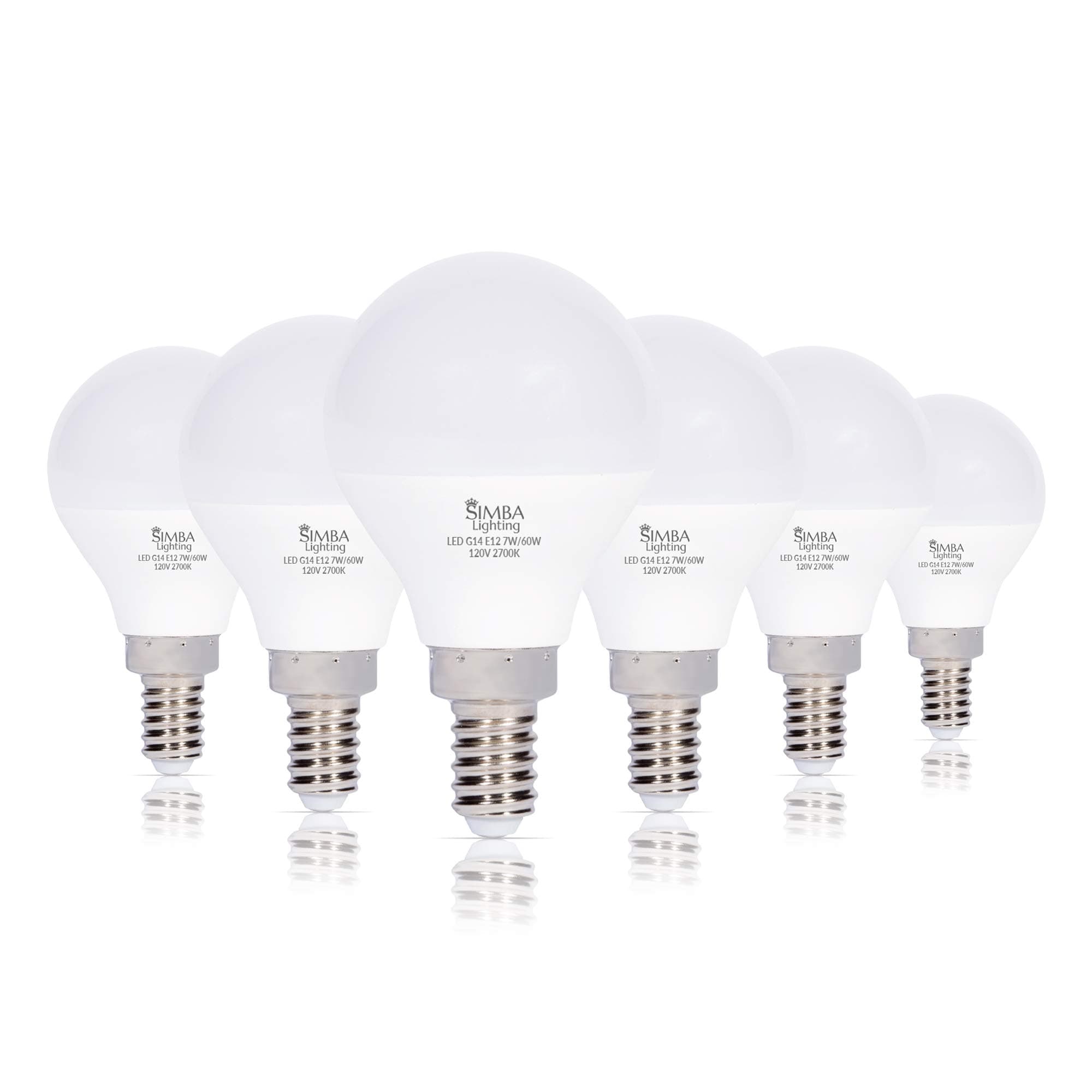 LED Candelabra E12 Base G14 Small Globe 7W 60W Replacement Light Bulb (6 Pack) for Ceiling Fan, Chandelier, Vanity, Round A15 Frosted White Cover, Non-Dimmable, 2700K Warm White