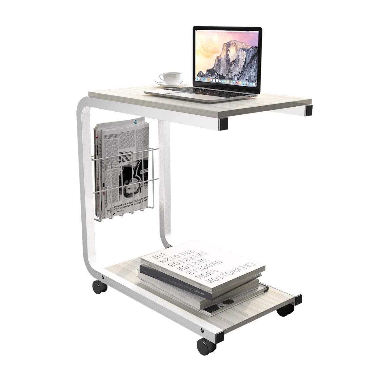 SogesHome Side/Coffee/Snack/Storage Table with Wheels End Table Sofa Table for Home,Living Room,Office,white maple, KH02-MP-SH