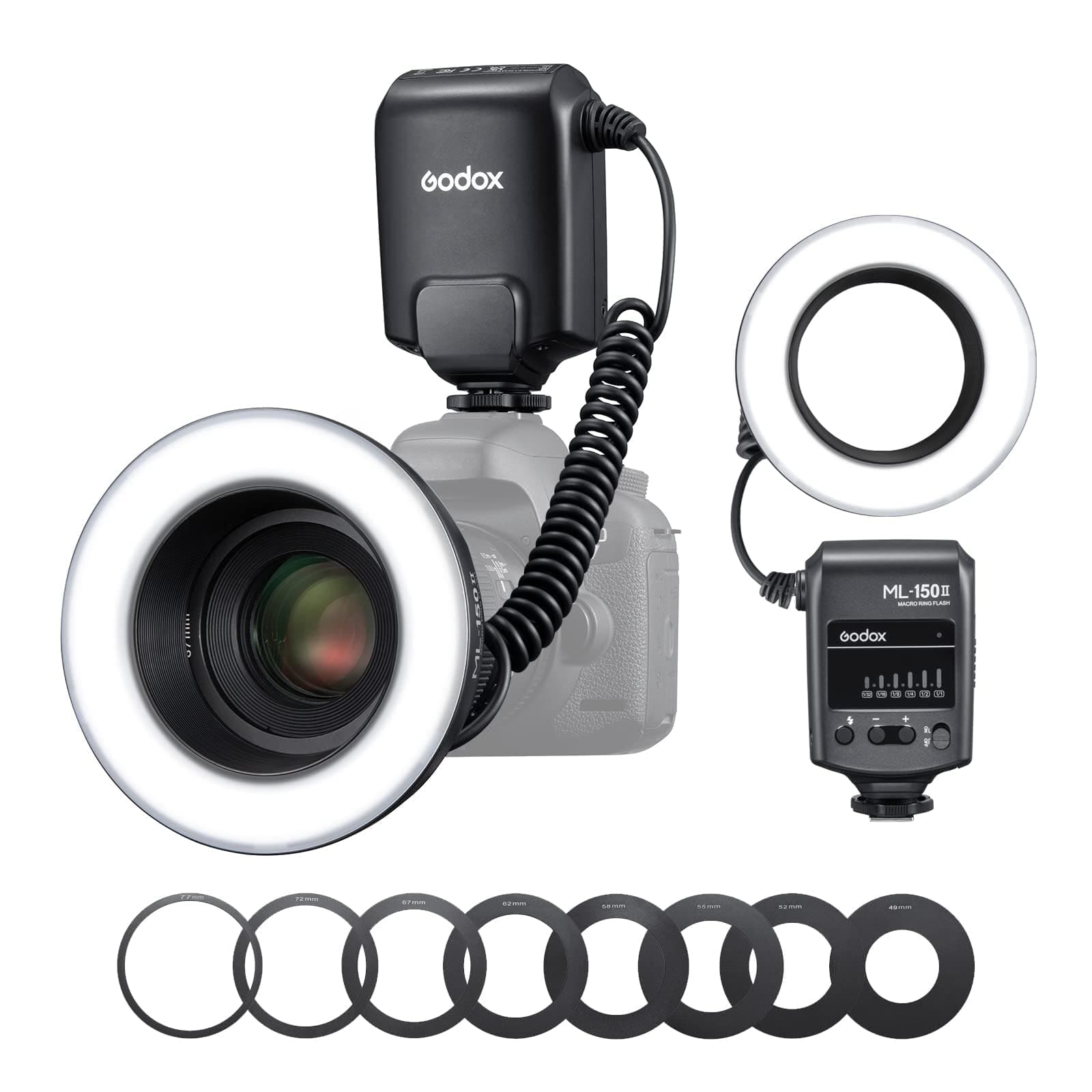 GODOXML150II Macro Ring Flash, LED Ring Flash with Diffuser and Adapter Rings for DSLR Camera