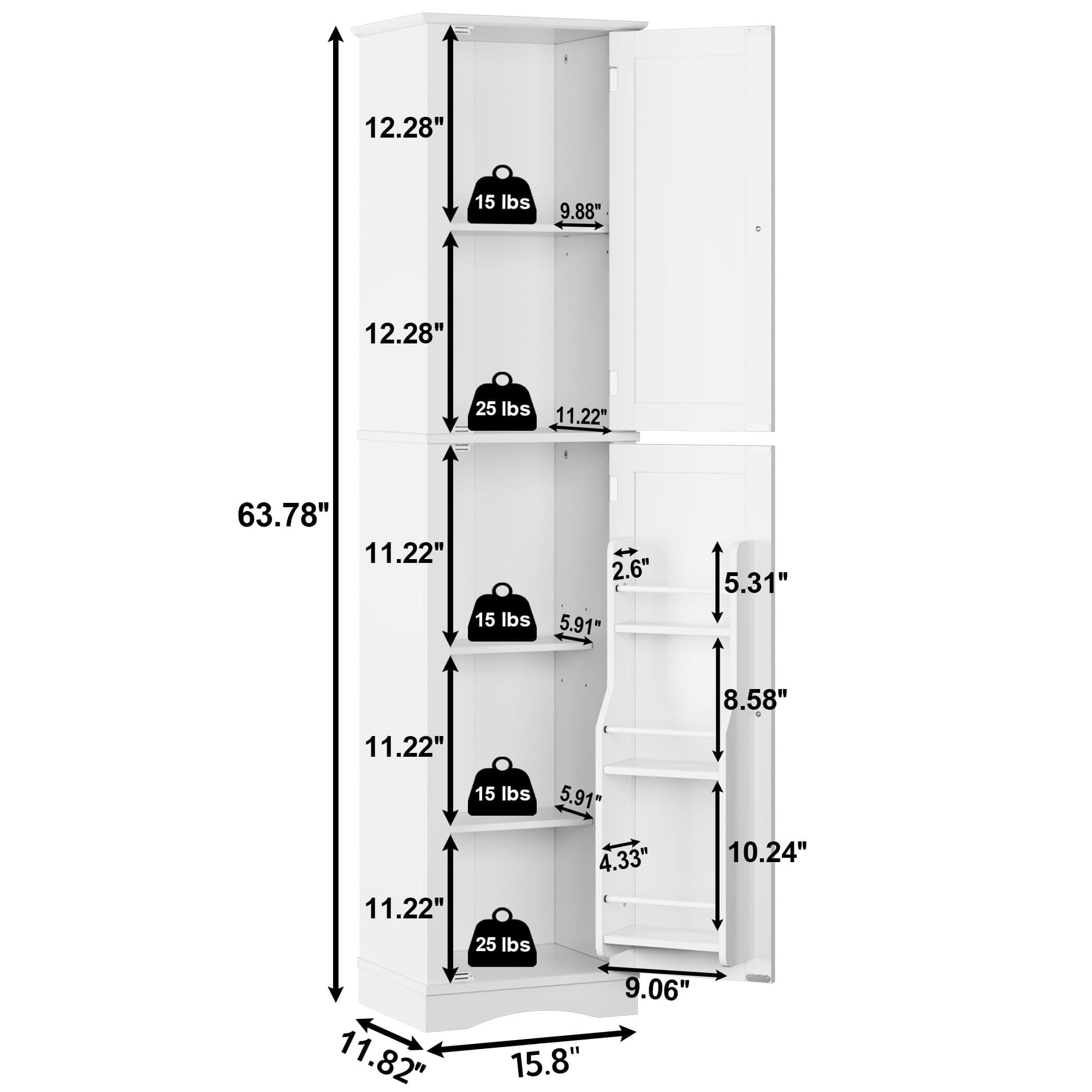 Function Home Tall Bathroom Storage Cabinet, 64" Slim Kitchen Pantry with Door Storage, Narrow Wood Freestanding Cabinets with Adjustable Shelves for Kitchen Living Room Dining Room, White