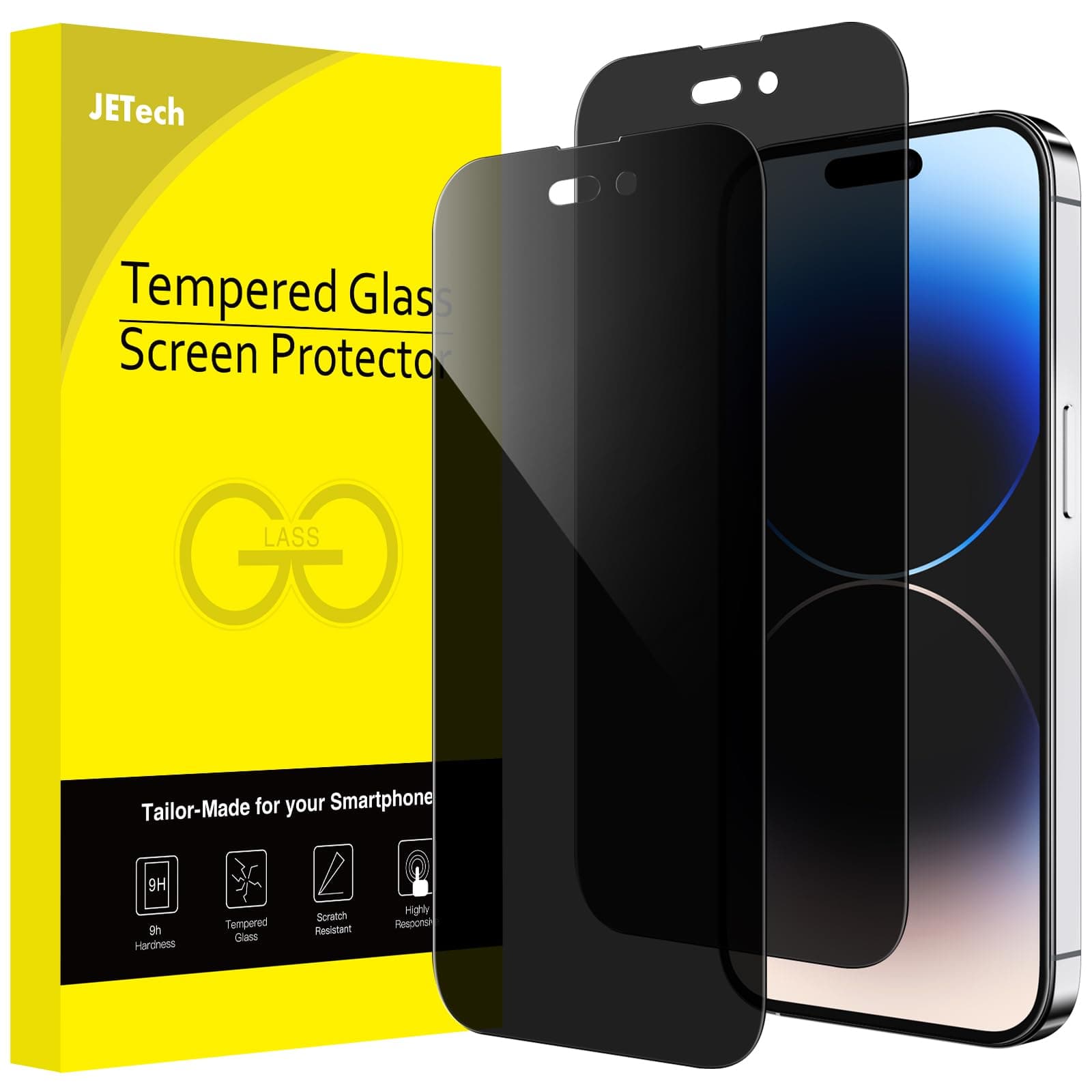 Privacy Full Coverage Screen Protector for iPhone 14 Pro Max 6.7-Inch, Anti-Spy Tempered Glass Film, Edge to Edge Protection Case-Friendly, 2-Pack