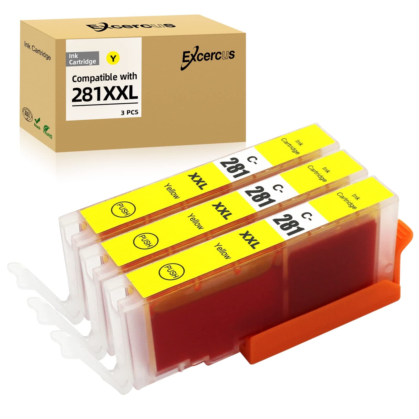 Replacement for Canon CLI-281 CLI-281 XXL Yellow Compatible Ink Cartridges Use for PIXMA TS9120 TR7520 TR8520 TS6120 TS6220 TS8120 TS8220 TS9520 TS6320 TS9521C (3X 281XXL Yellow)