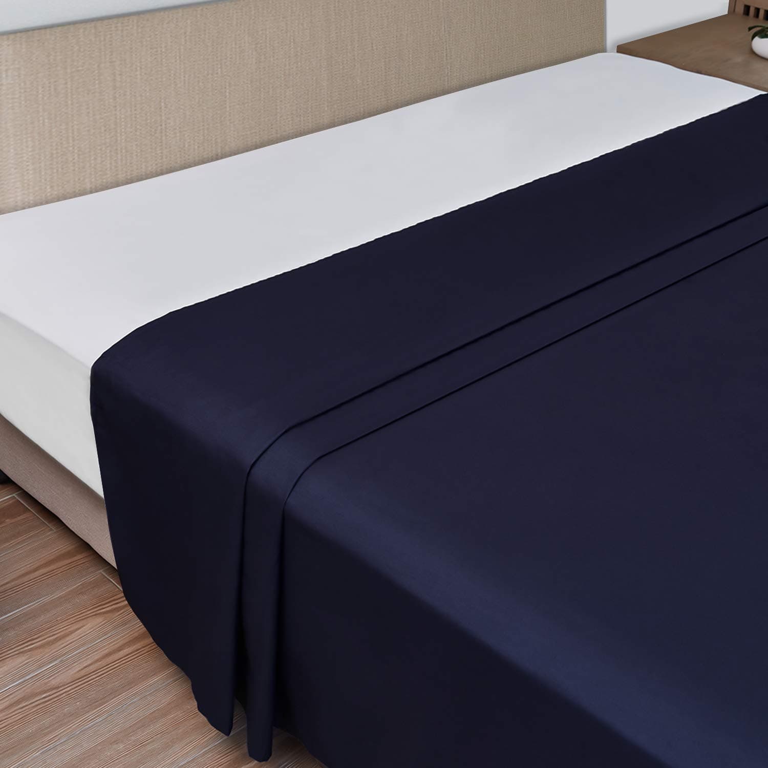 COK King Size Solid Navy Blue Top Flat Sheet only, Ultra Soft Polyester Microfiber Bed Sheet - 1 Pack (Navy Blue, King)
