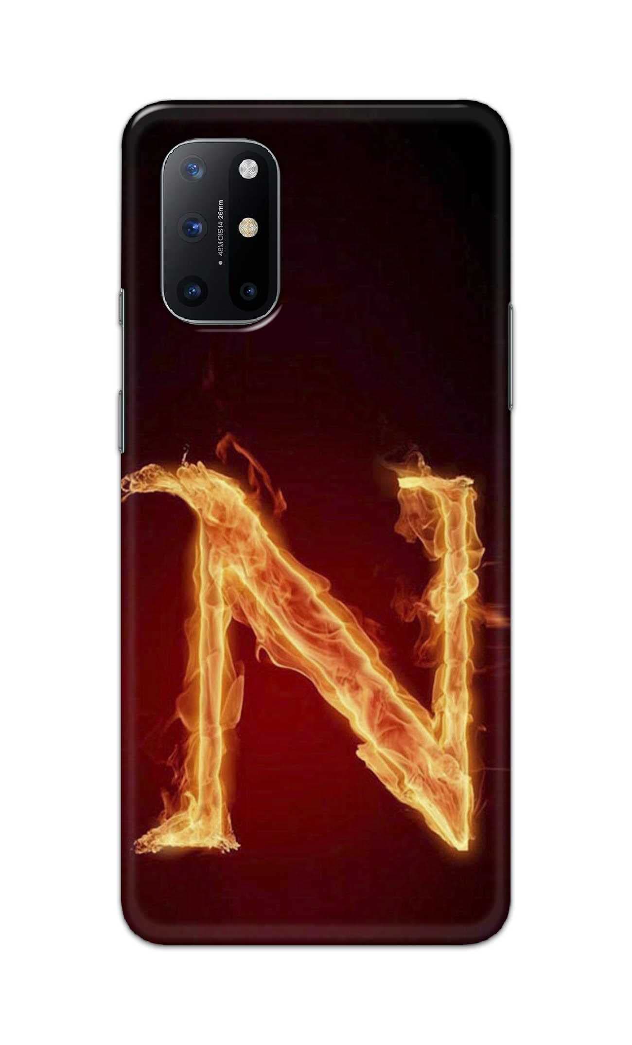 PRINTFIDAA Name II Initial II Letter Alphabet N with Flame Printed Designer Hard Back Case Cover for OnePlus 8T -(RX) DNL2027