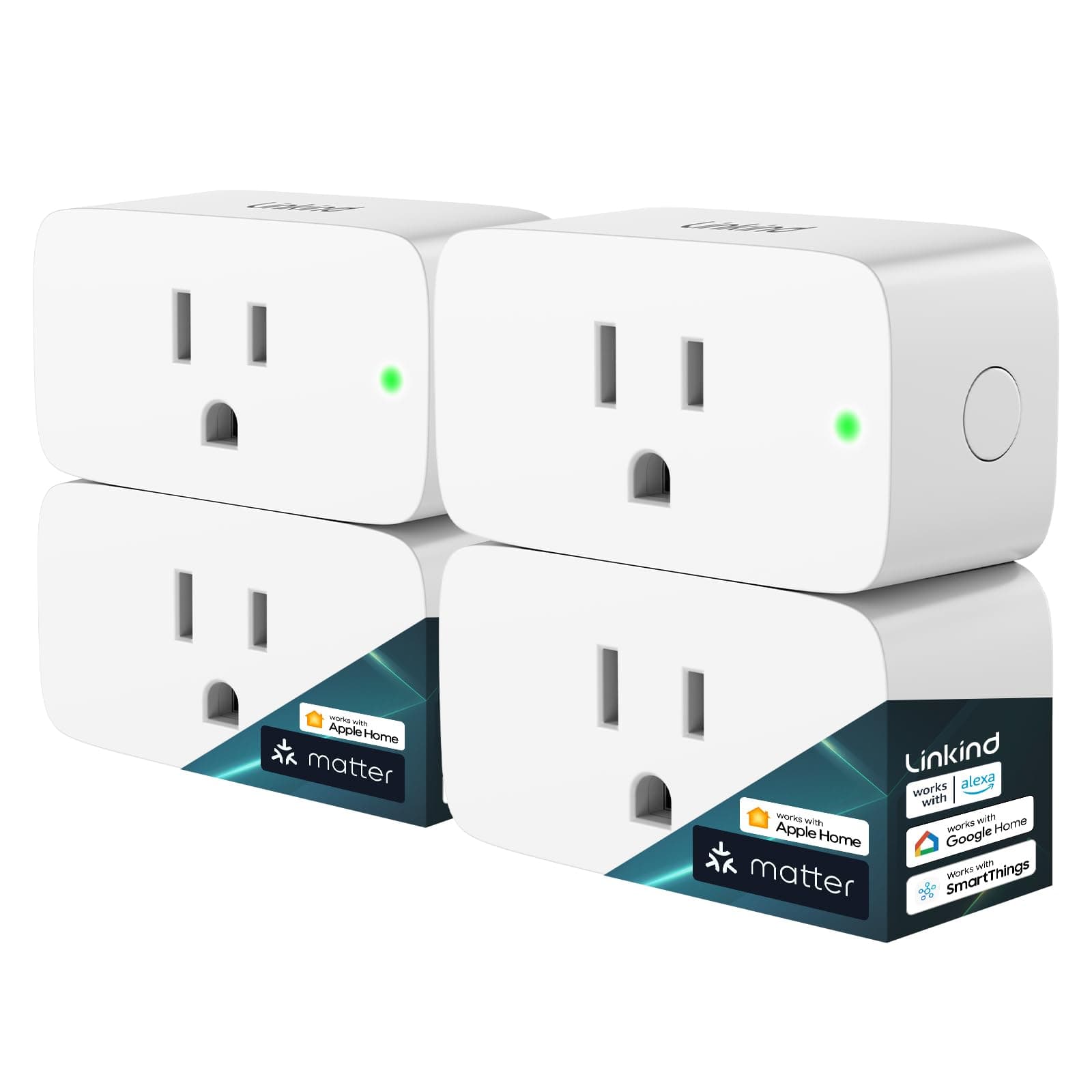 Matter Smart Plug, Work with Apple Home, Siri, Alexa, Google, SmartThings, Smart Home Smart Outlet Timer 15A/1800W, APP Remote Control & Schedule, 2.4G Wi-Fi Only, 4 Pack