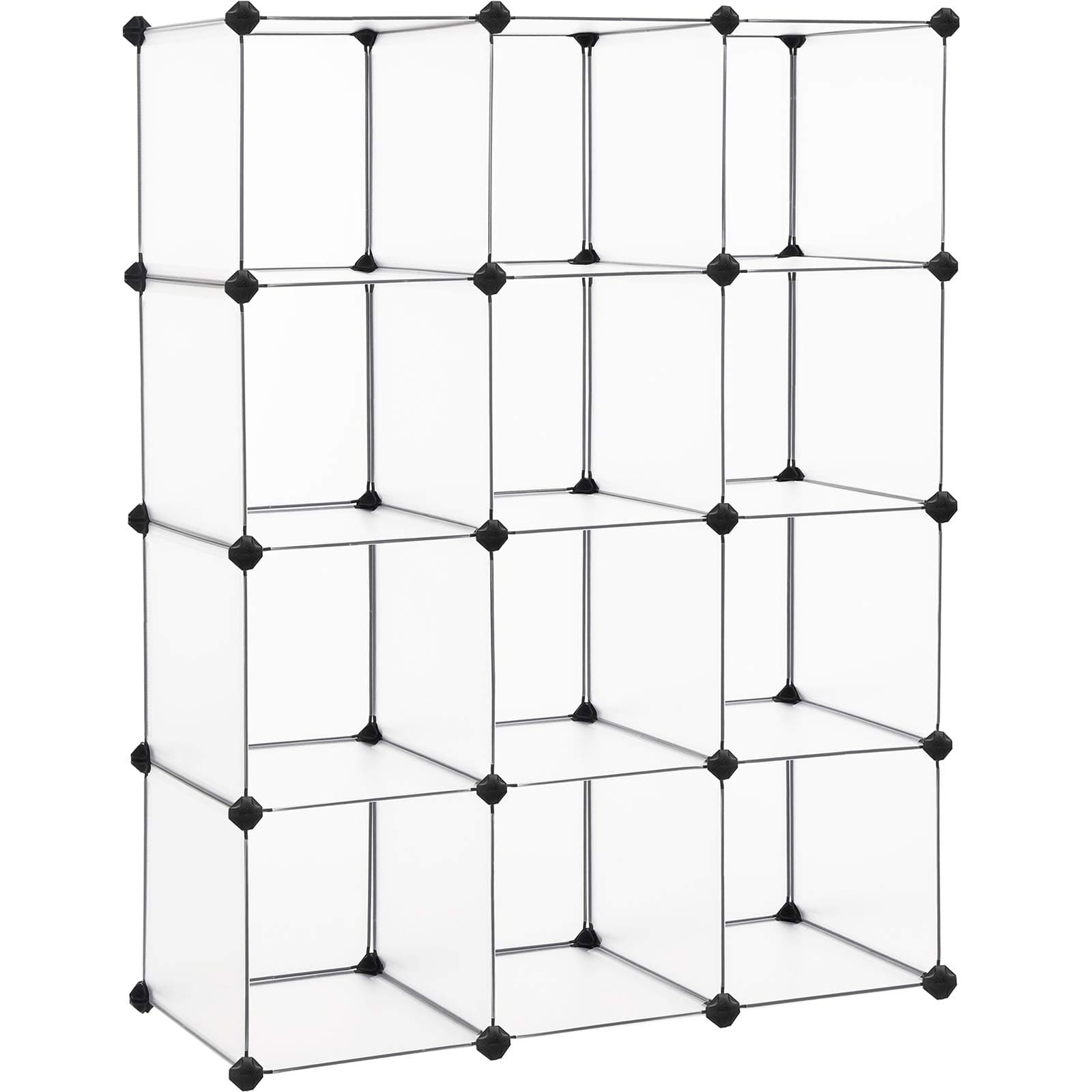 Cube Storage Organizer, Set of 12 Plastic Cubes, Book Shelf, Closet Organizers and Storage, Room Organization, Bedroom Living Room, 12.2 x 36.6 x 48.4 Inches, White ULPC34L
