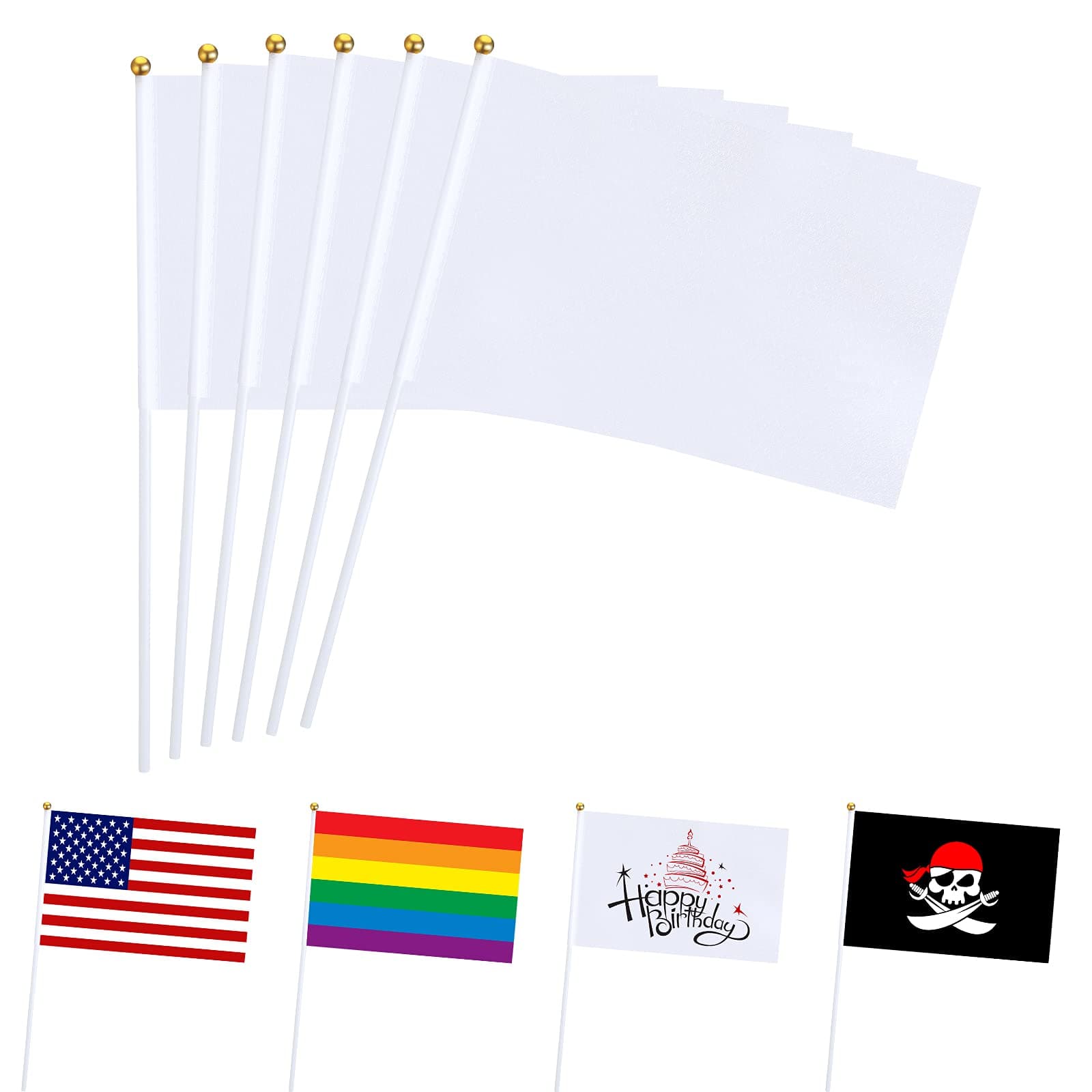 White Flag Sublimation Blank Flags On Stick Solid White Small Flag Mini Plain DIY Party Decorations for Independence Day Grand Opening Kids Birthday Party Events Celebration (50 Pieces)