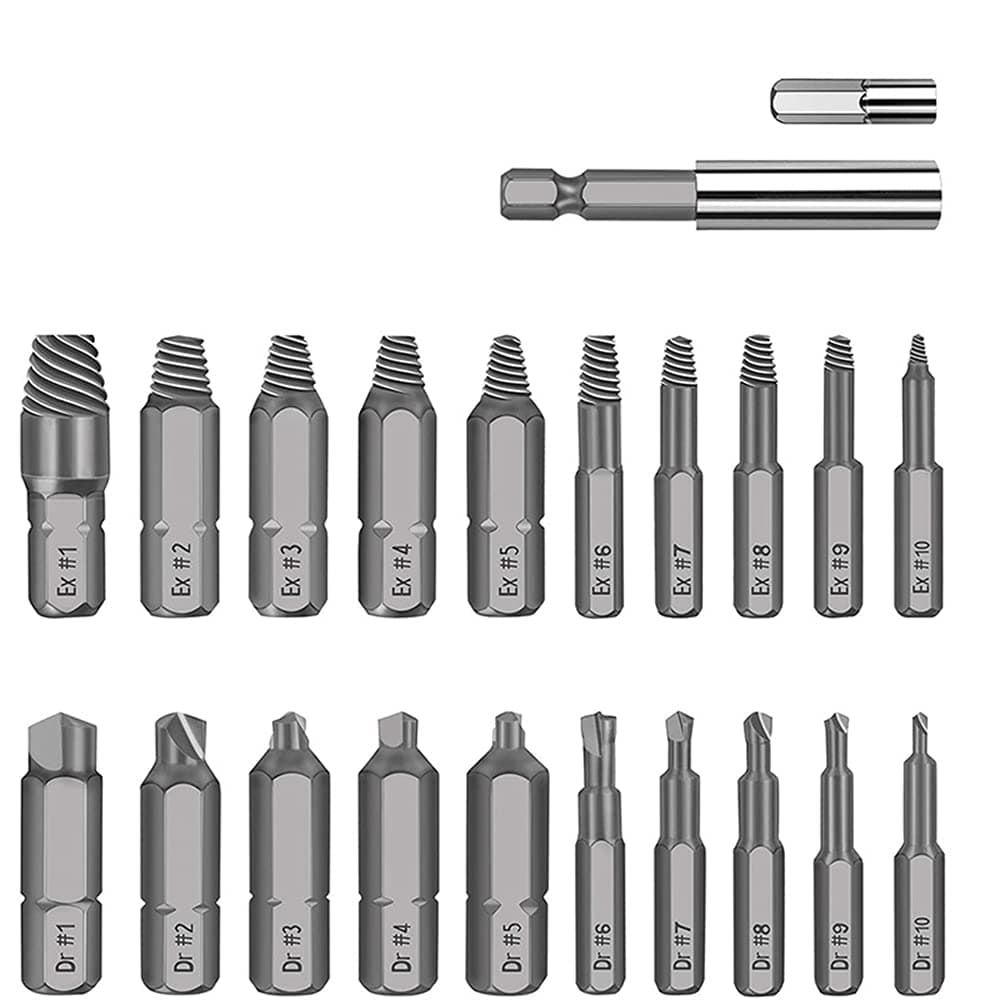 Elecdon Broken Screw Extractor, Damaged Extractor Set 22Pcs With Drills And Hss Bolt Remover Tool Magnetic Extension Bit Holder Socket Adapter For