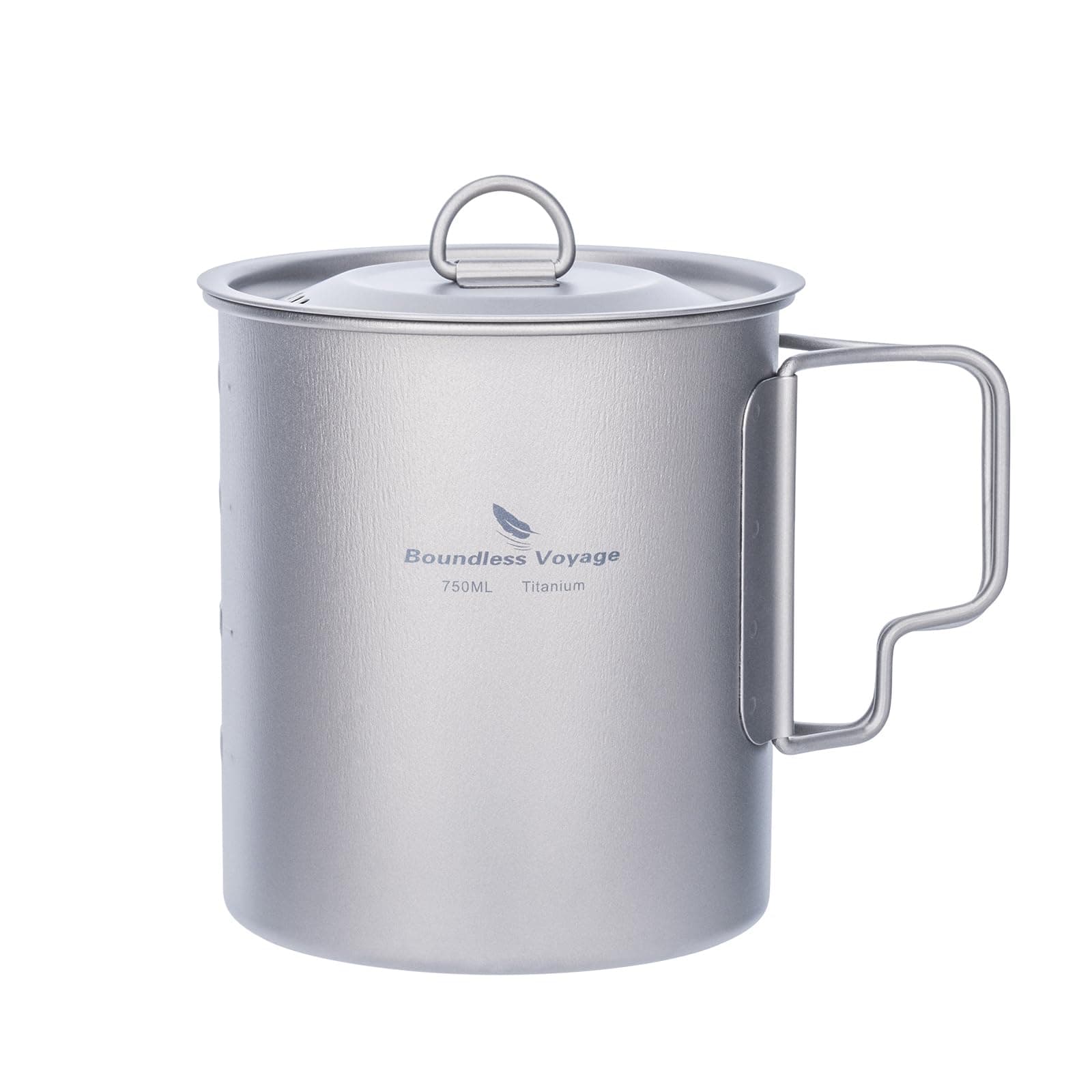 iBasingo Titanium Mug Single Wall Camping Cup with Lid & Foldable Handle Ultralight Outdoor Backpacking Cup Portable Drinkware for Tea Coffee Water, Multiple Sizes 200ml 300ml 420ml 450ml 600ml 750ml