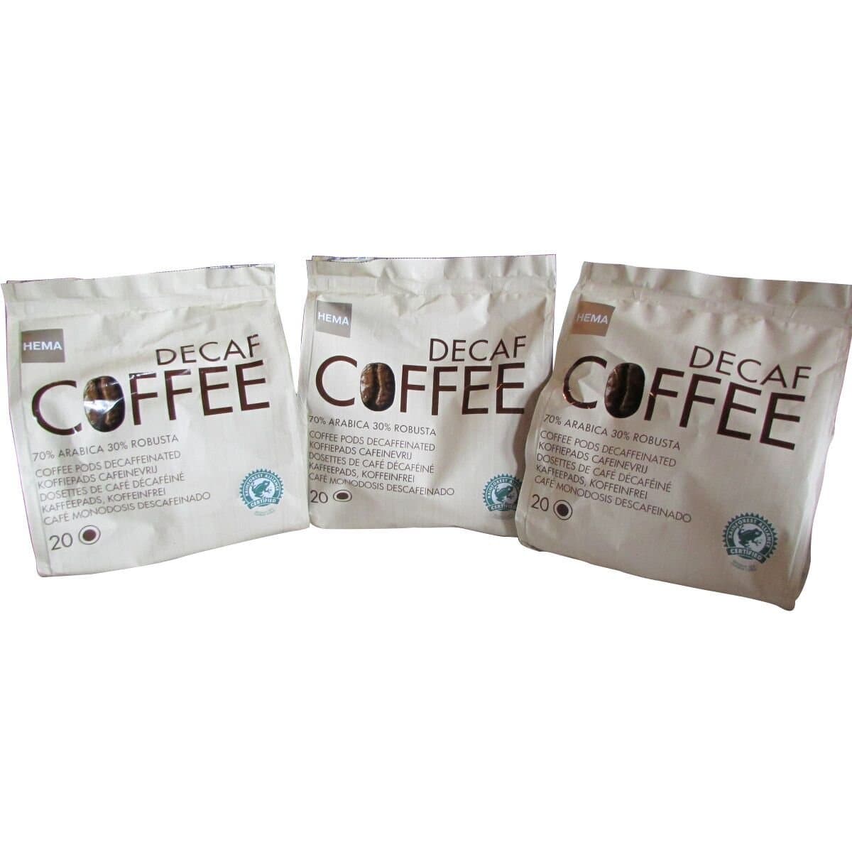 60 Decaffeinated Hema Coffee Pads/Pods -3 Pack Bundle for Senseo Style Machines- Dutch Favorite Coffee