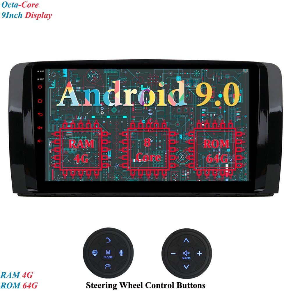 XISEDO 9 Inch Car Stereo Android 9.0 Octa-Core RAM 4G ROM 64G Head Unit GPS Navigation In Dash Car Radio for Mercedes-Benz R-W251/ R280/ R300/ R320/ R350/ R500 (with Steering Wheel Control Buttons)