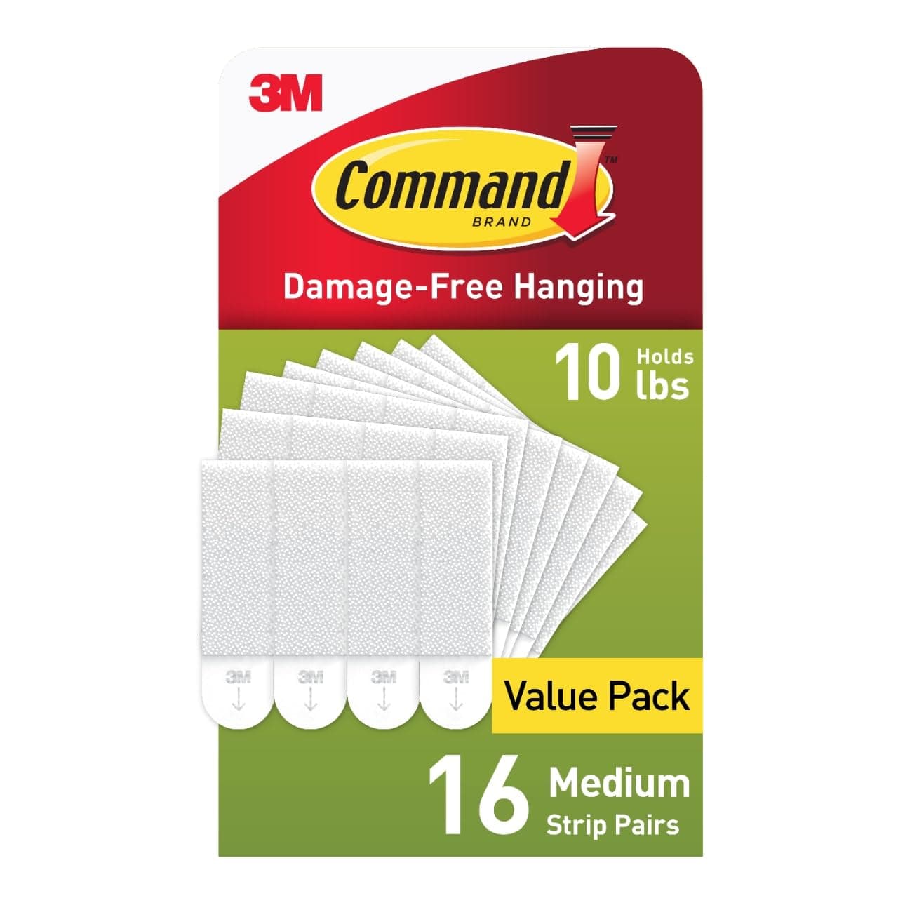 3M Command Picture Hanging Strips, Medium, White, Holds Up To 12 Lbs., 16-Pairs (32-Strips), Easy To Open Packaging