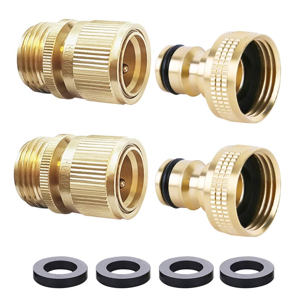 Garden Hose Quick Connect Solid Brass Quick Connector Garden Hose Fitting Water Hose Connectors 3/4 inch GHT (2SETS)