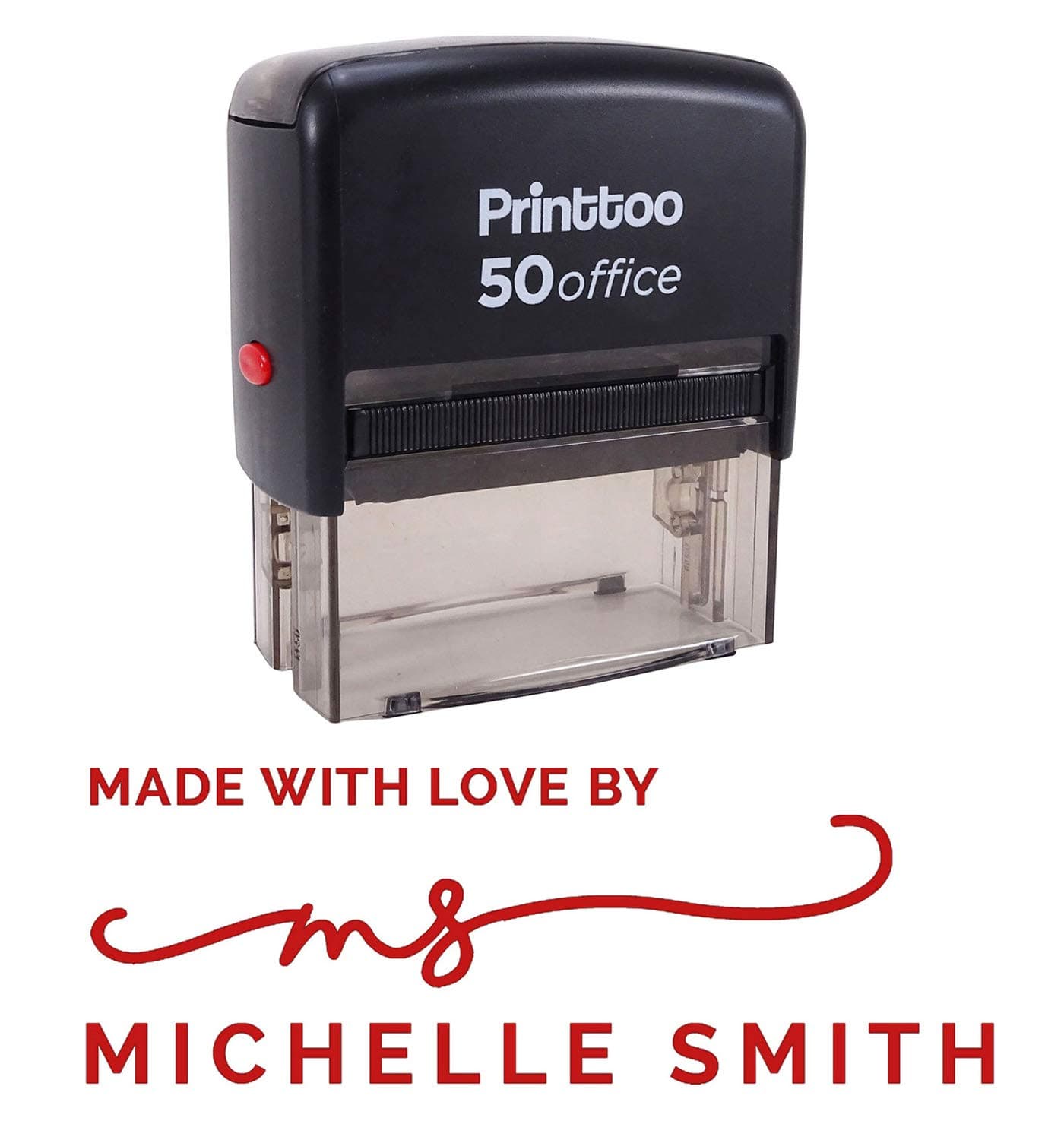 Printtoo Personalized Made with Love by Self Inking Custom Text Envelope Rubber Stamp-Red
