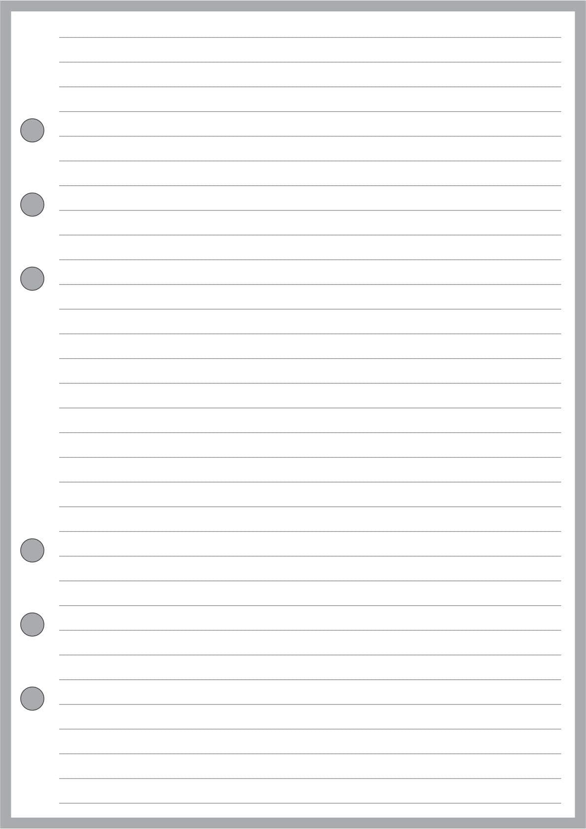 A5 Size Simple Note Paper, 1/4" Spacing, Sized and Punched for 6-Ring A5 Notebooks by Filofax, LV (GM), Kikki K, TMI, and Others. Sheet Size 5.83" x 8.27" (148mm x 210mm)