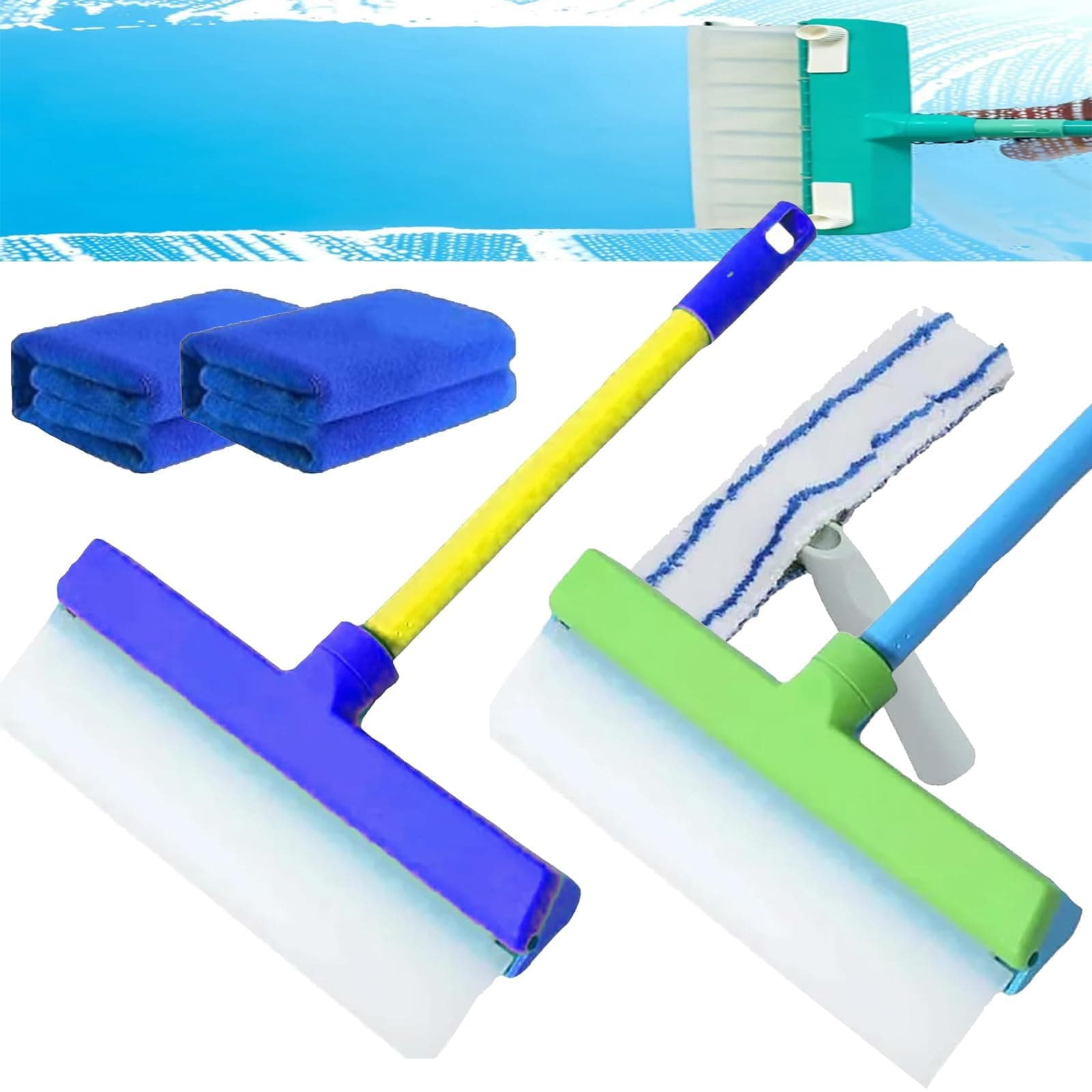 3 in 1 Window Cleaning Scraper aqua blade squeegee & Rotatable Rubber Squeegee and Microfiber Scrubber (2 PCS)