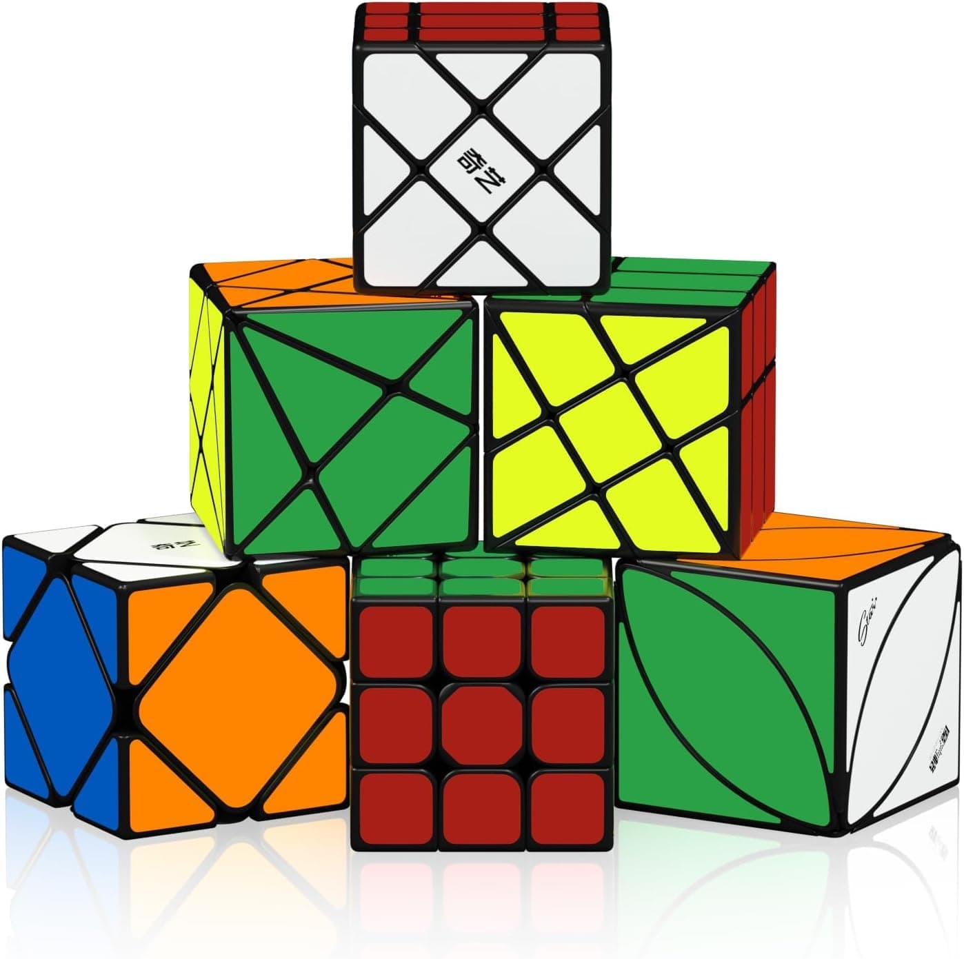 ROXENDA Speed Cubes, [6 Pack] Speed Cube Set - Skew Windmill Fisher Ivy Axis 3x3x3 Cube Smooth Fast Cube Puzzles Collection (Irregular 3x3x3 cube set)