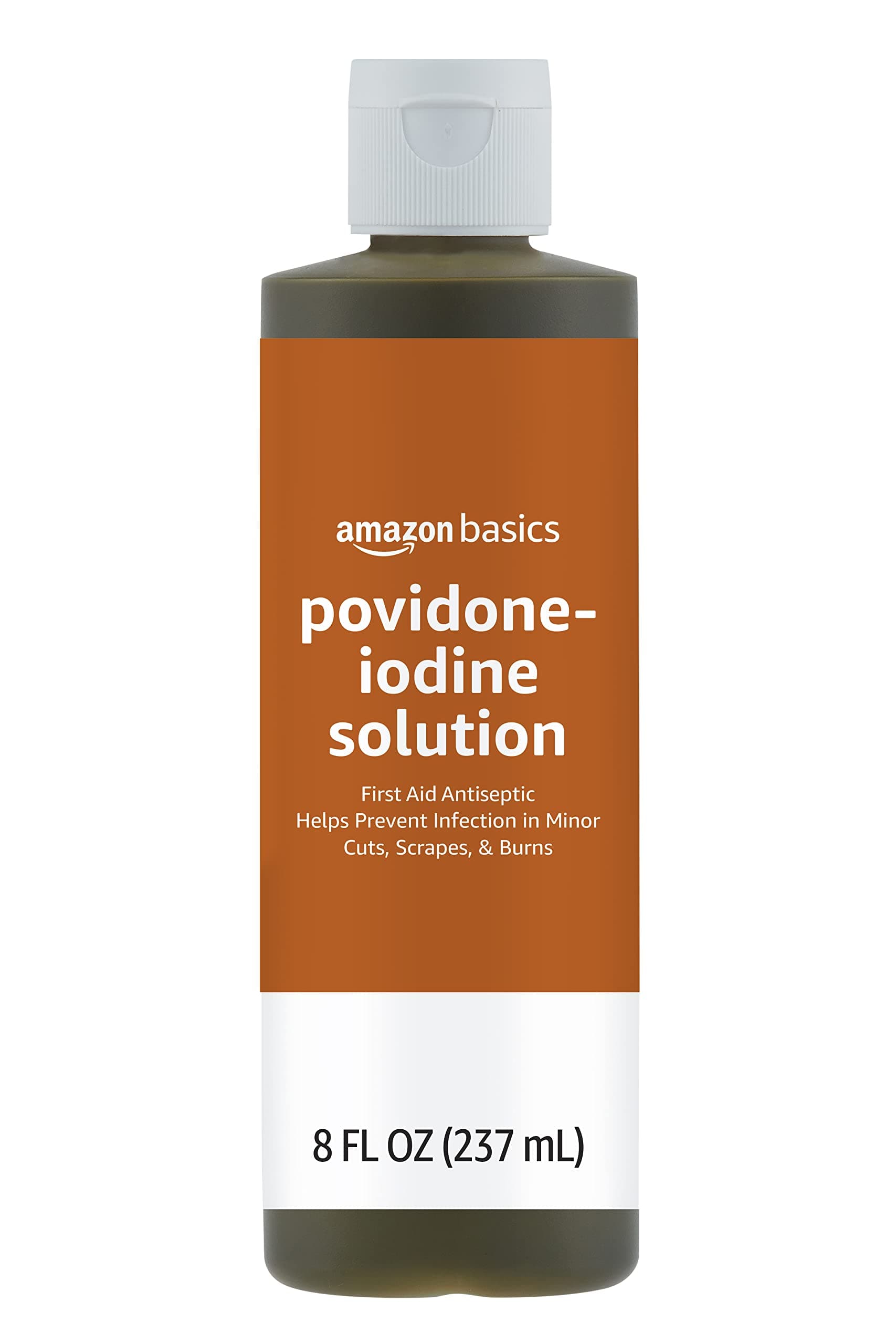 Amazon Basics First Aid Antiseptic, 10% Povidone Iodine Solution for Wound Cleaner and Infection Protection, Unflavored, 8 fl oz, 1-Pack (Previously Solimo)