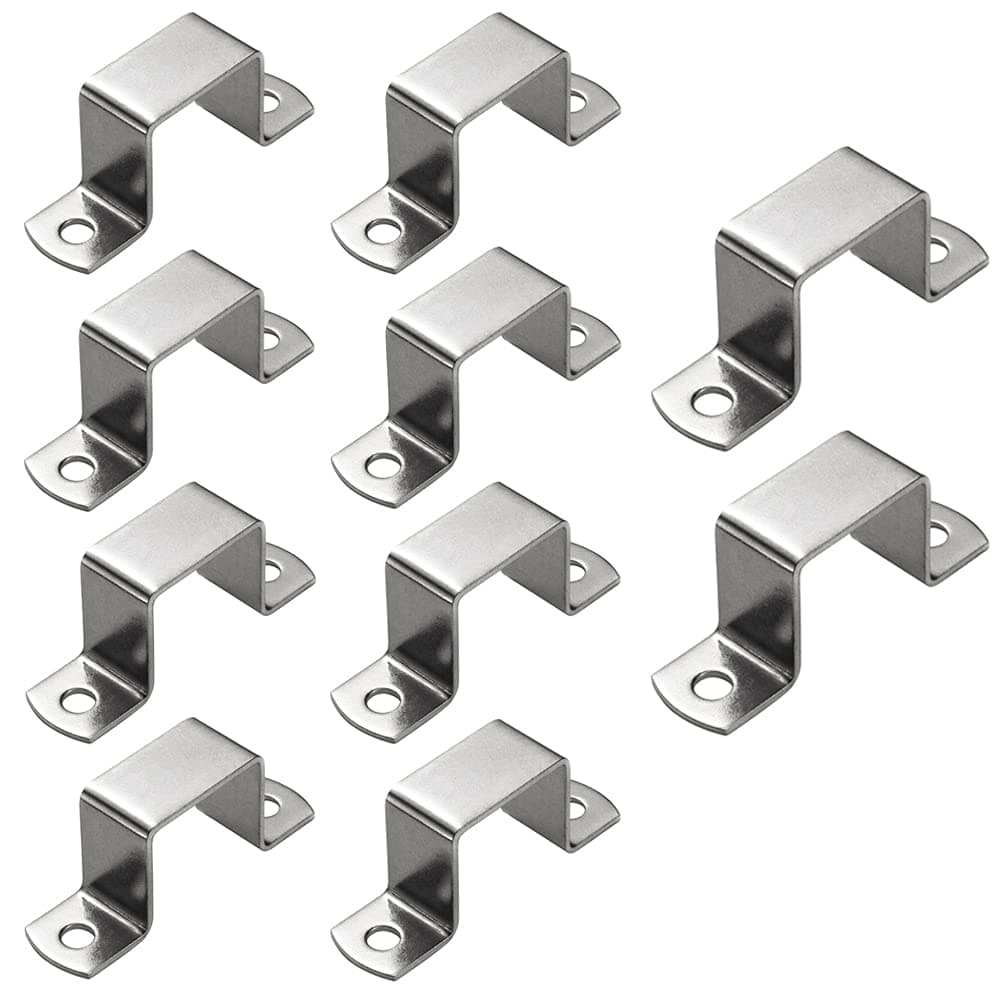 SCRTB Square Pipe Clamp 10 Pcs Square Oblong Pipe Clamp,Stainless Steel Square Tube Buckle,U-Shaped Pipe Clamp,Horseback Pipe Saddle Clamp Buckle (25mm), Silver