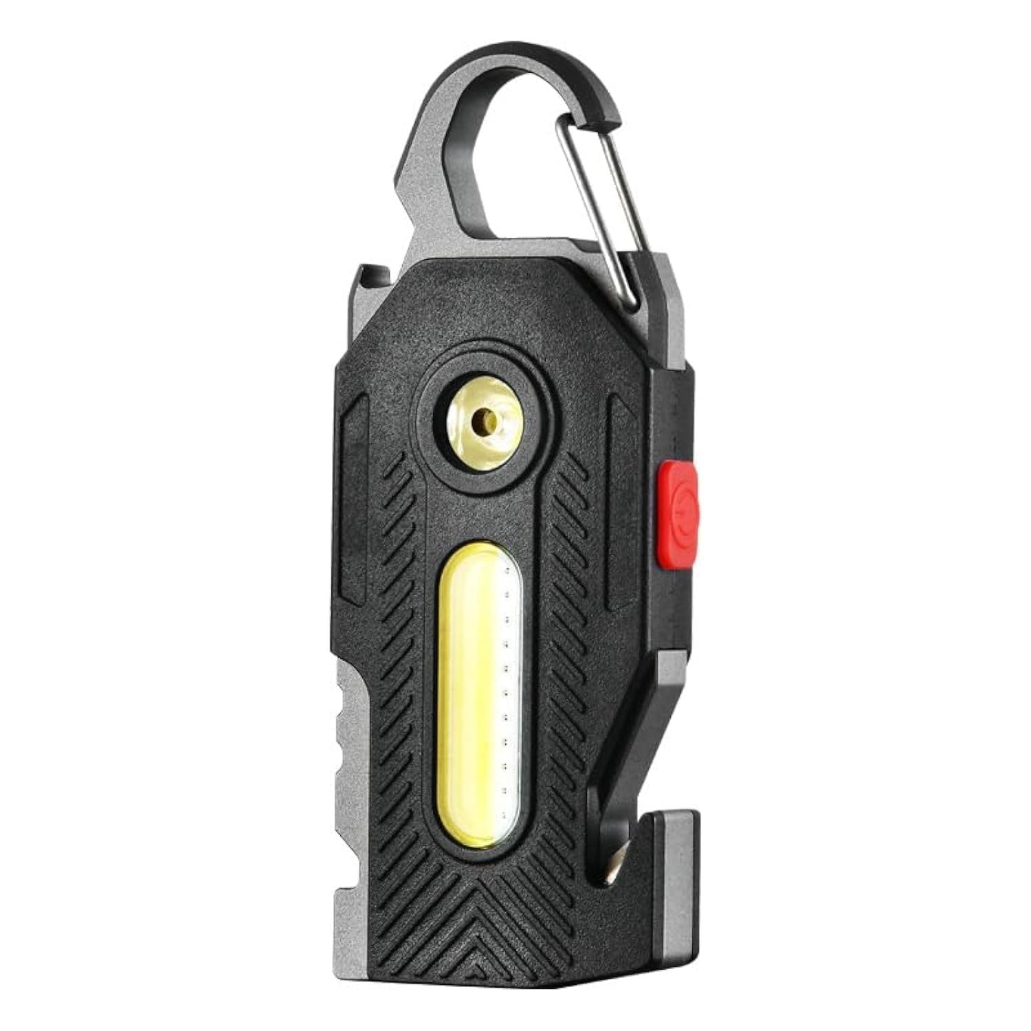 – Keychain Flashlight, Rechargeable Flashlights, 7-in-1 Mini COB Keychain Work Light, 6 Lighting Modes with Bottle Opener Screwdriver Survival Whistle for Camping Fishing Hiking Emergency