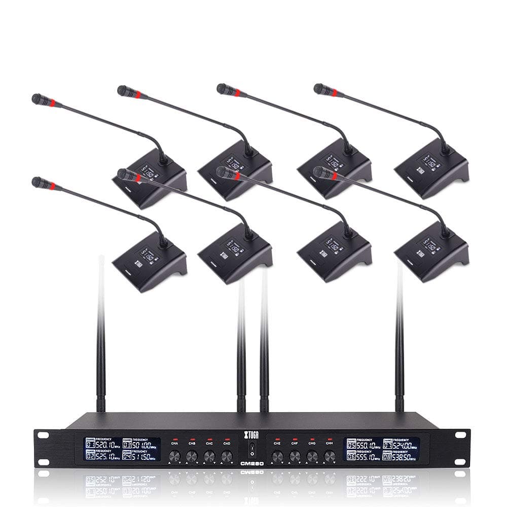 CM280 8 Channel Wireless Gooseneck Microphone System, UHF Fixed Frequency Conference Mics with Crystal-Clear Audio for Corporate Boardrooms, Government Meetings & Large Conferences