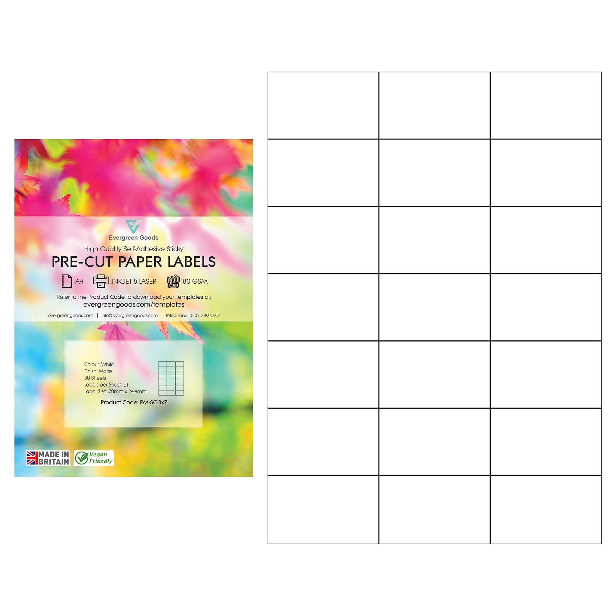 30 Sheets A4 Precut Multi Labels White Labels MATT Self Adhesive Paper Stickers Multi Purpose Labels Inkjet and Laser Printing (3 x 7 (21 per Sheet))