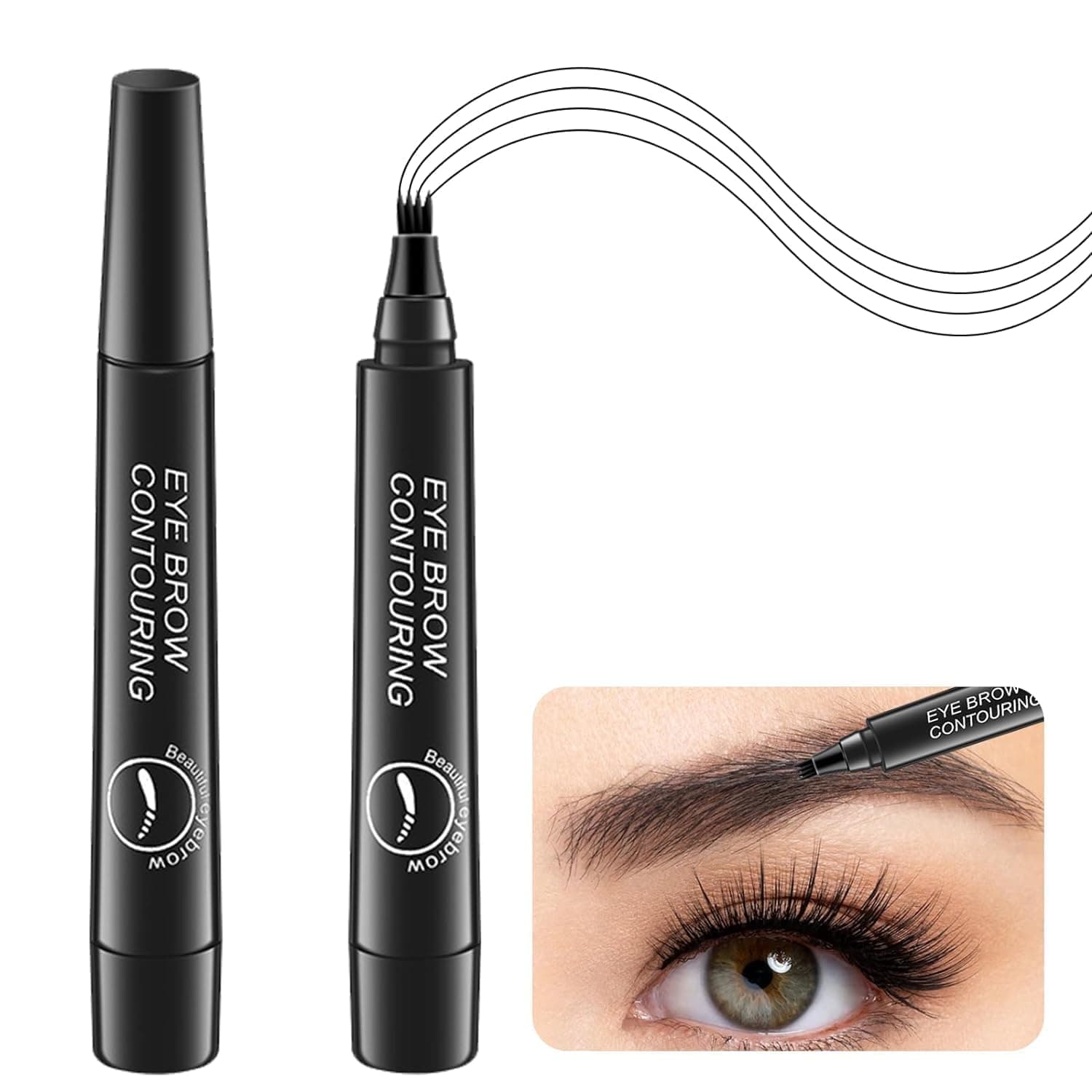 Eyebrow Pen with a 4 Micro-Fork Tip Creates Flawless Natural Looking Brows, Based on Clear Eyebrow Microblading Pen Waterproof, Long-Lasting, Sweat Resistant, Stays on All Day. (Black)