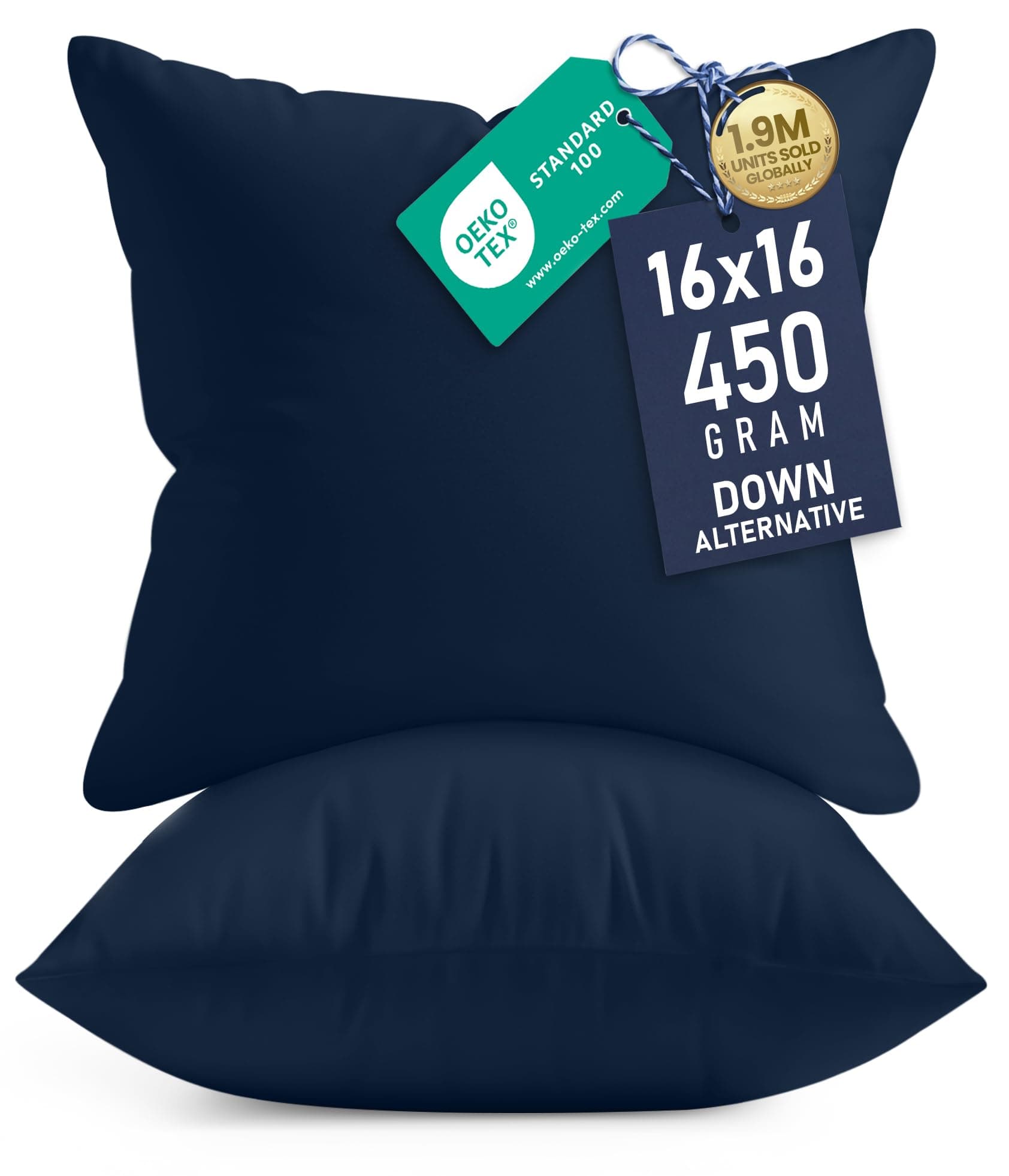 Utopia Bedding 16x16 Pillow Inserts, Set of 2, Navy – Indoor Decorative Throw Pillows for Bed, Sofa & Couch – Soft, Supportive & Fluffy Cushion Inserts
