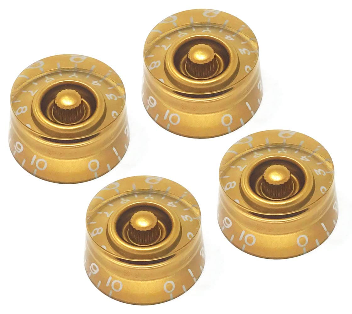 Vintage Forge Gold Speed Knobs Compatible with Epiphone Les Paul SG Electric Guitar (Set of 4) Fits 18 Coarse-Spline Import (Metric) Split Shaft Pots Recessed RS18M-GLD4