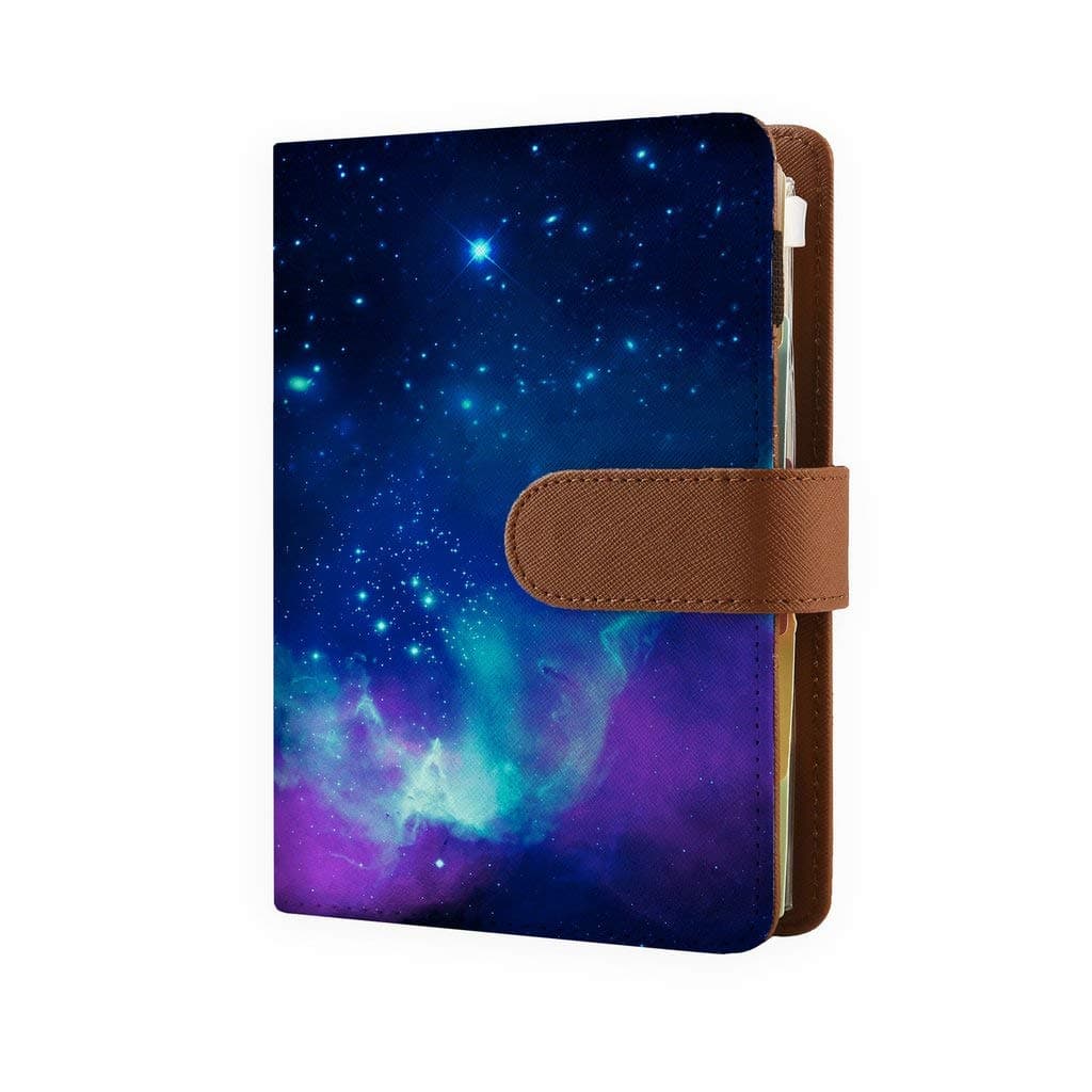 Refillable Organizer with 6 Ring Binder, Handmade Personal Planner Notebook Agenda Cover, Personalized Diary Travel Journal for Men and Women Watercolor Universe