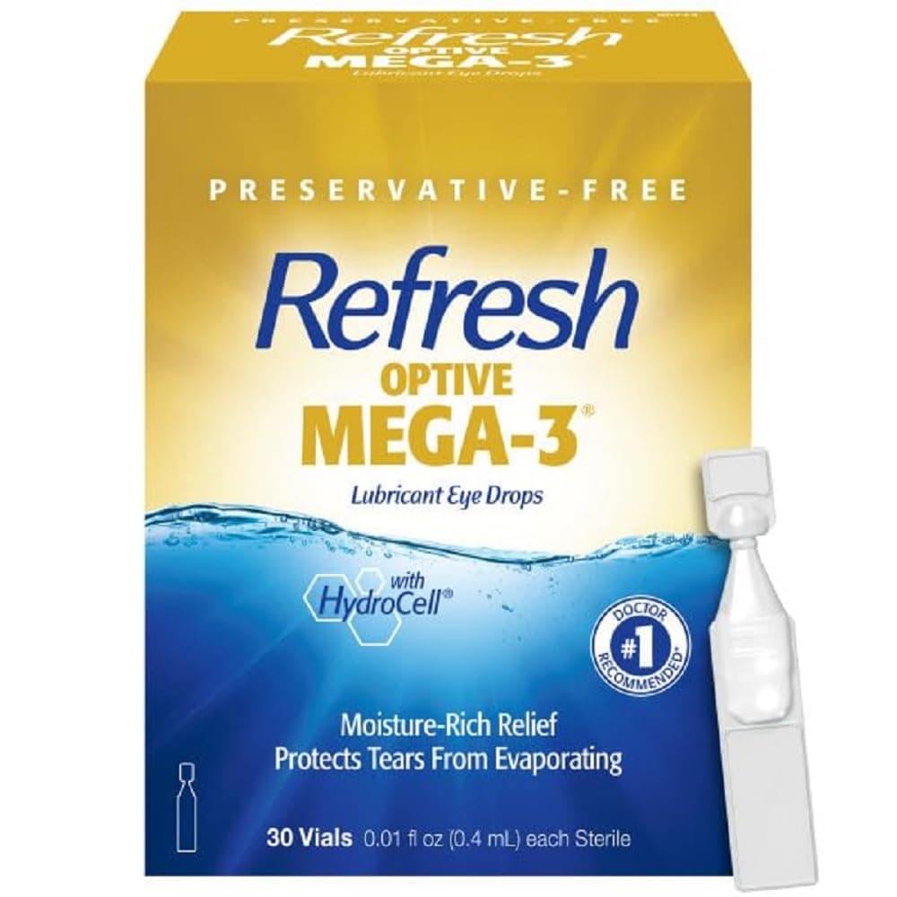 Refresh Optive Mega-3 Lubricant Eye Drops, Preservative-Free, 0.01 Fl Oz Single-Use Containers, 30 Count