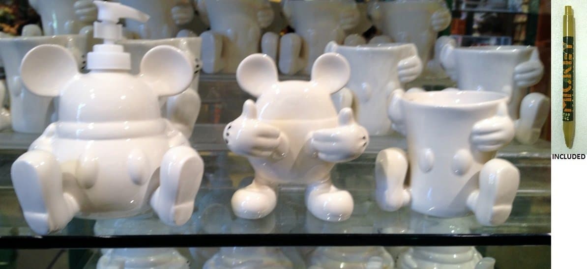 Disney Parks Mickey Mouse Ceramic Bathroom Set - Includes Mickey Soap Dispenser, Toothbrush Holder, & Cup - Disney Parks Exclusive & Limited Availability + Explorer Mickey Mouse Pen Included