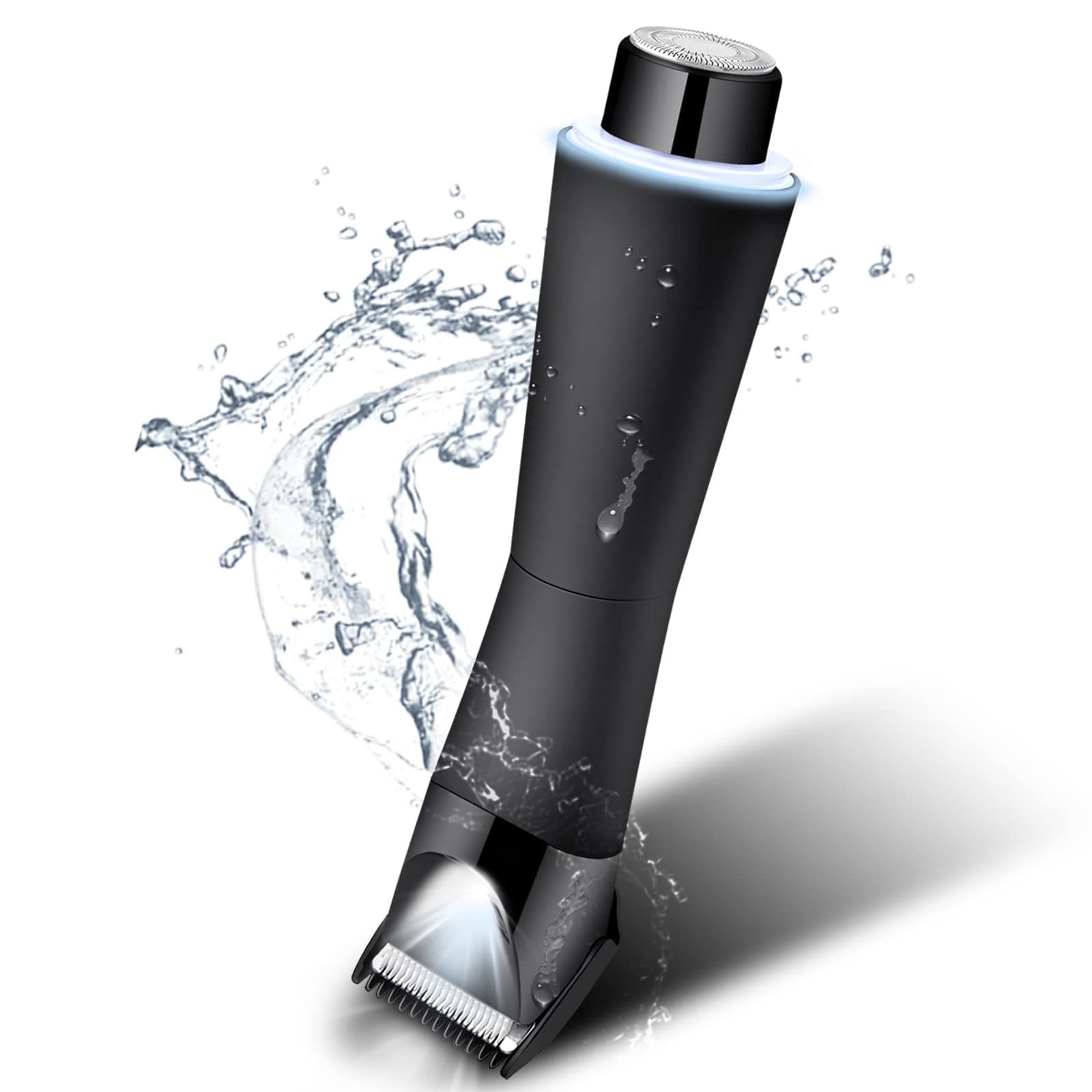 Dual-Sided Balls Trimmer Men, 2 in 1 Showerproof Body Shavers, Electric Pubic Hair Trimmer for Men with Led Light, IPX7 Waterproof Wet/Dry Body Hair Trimmer Men Groin Detachable Ceramic Blade