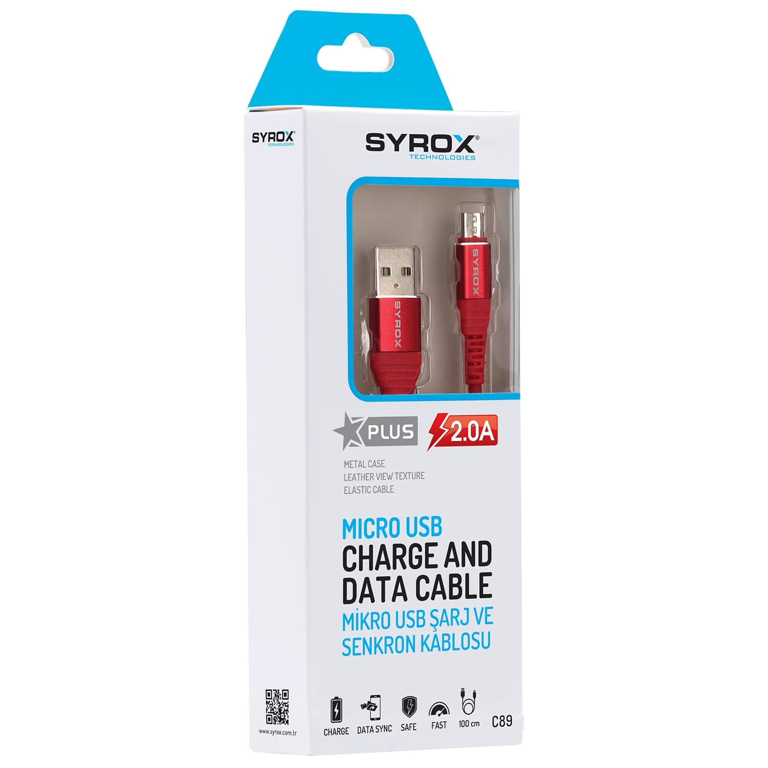 Syrox C89 Technologies Plus Micro USB Charging and Data Cable- 2.0A -100cm (Black)