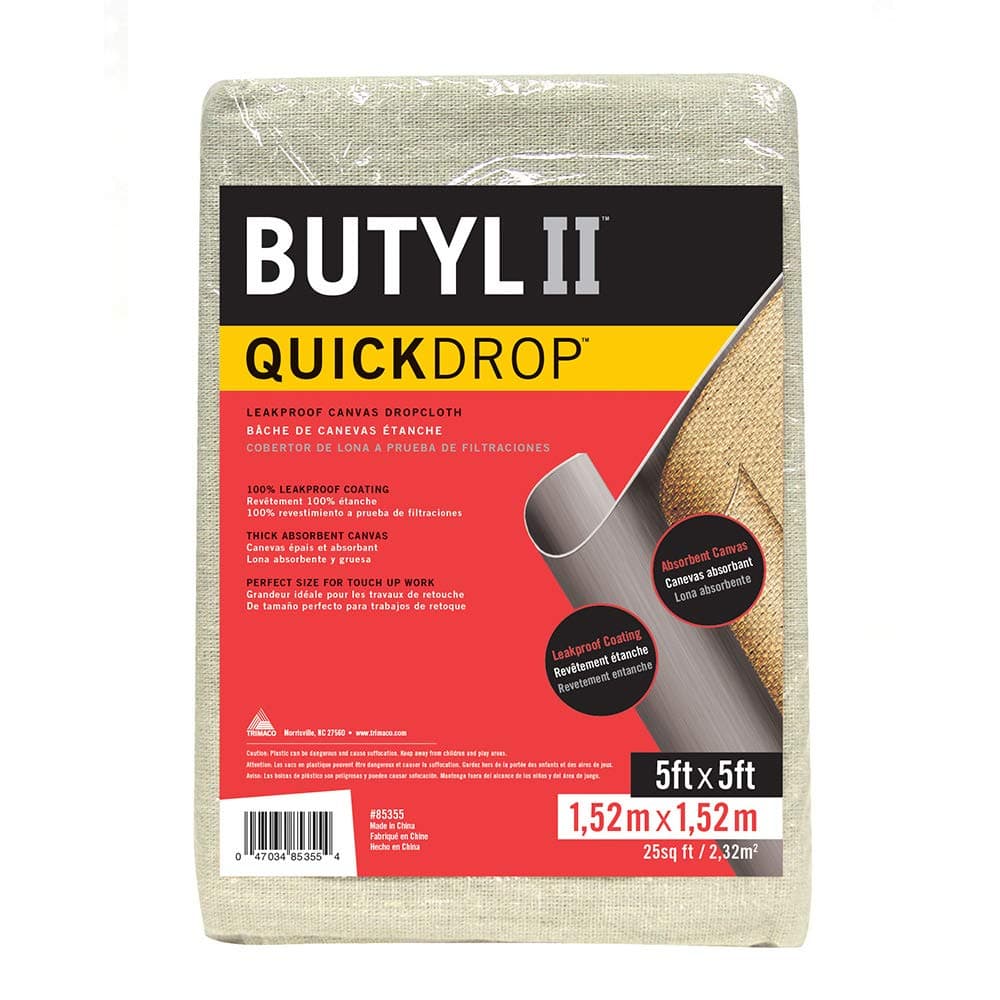 Trimaco Butyl II Two Layer Poly-Back Canvas Drop Cloth, 5-feet x 5-feet
