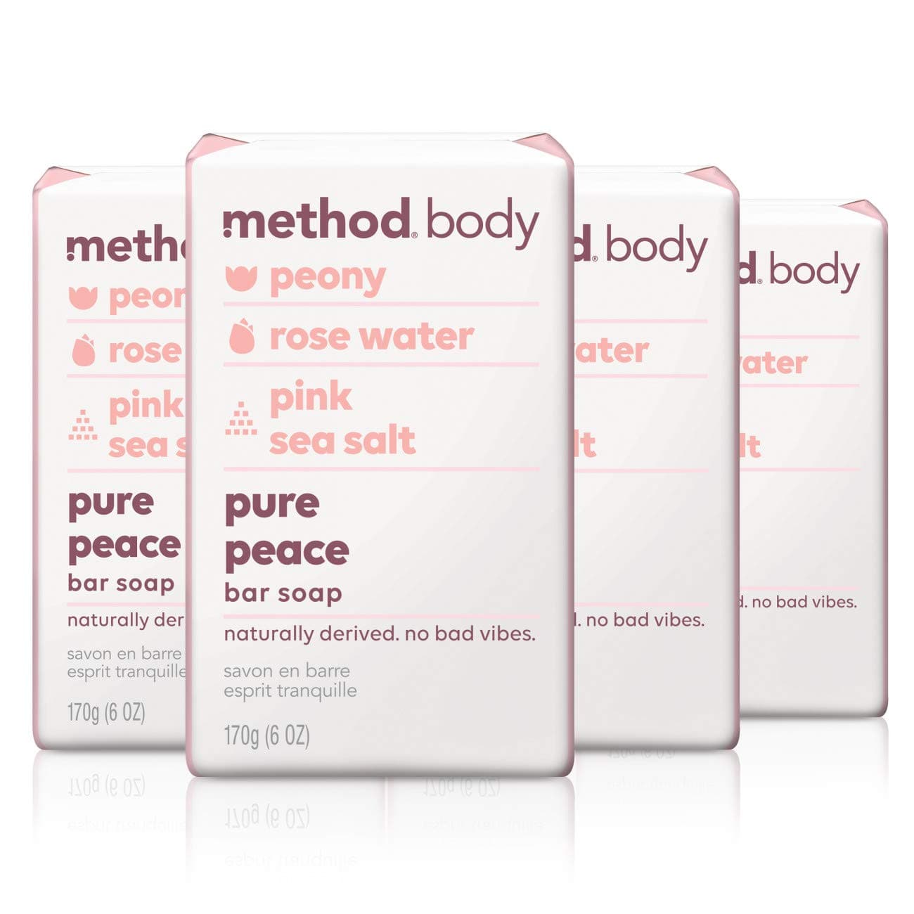 MethodBar Soap, Pure Peace, 6 oz, 4 pack, Packaging May Vary