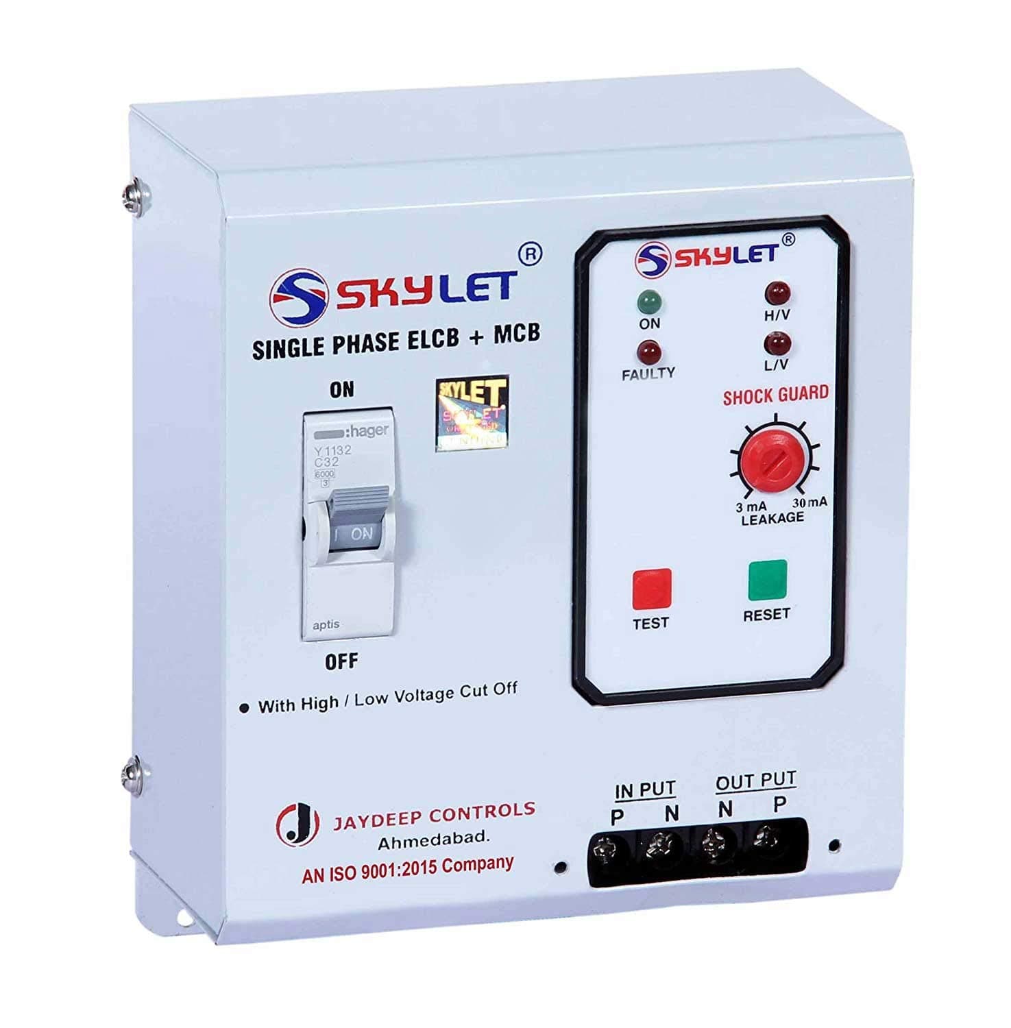 Sky Let Mivan Technologies High/Low Voltage Current 3 To 50 mA Shock Guard Single Phase Earth Leakage Circuit Breaker and ISI MCB 32 A (White)