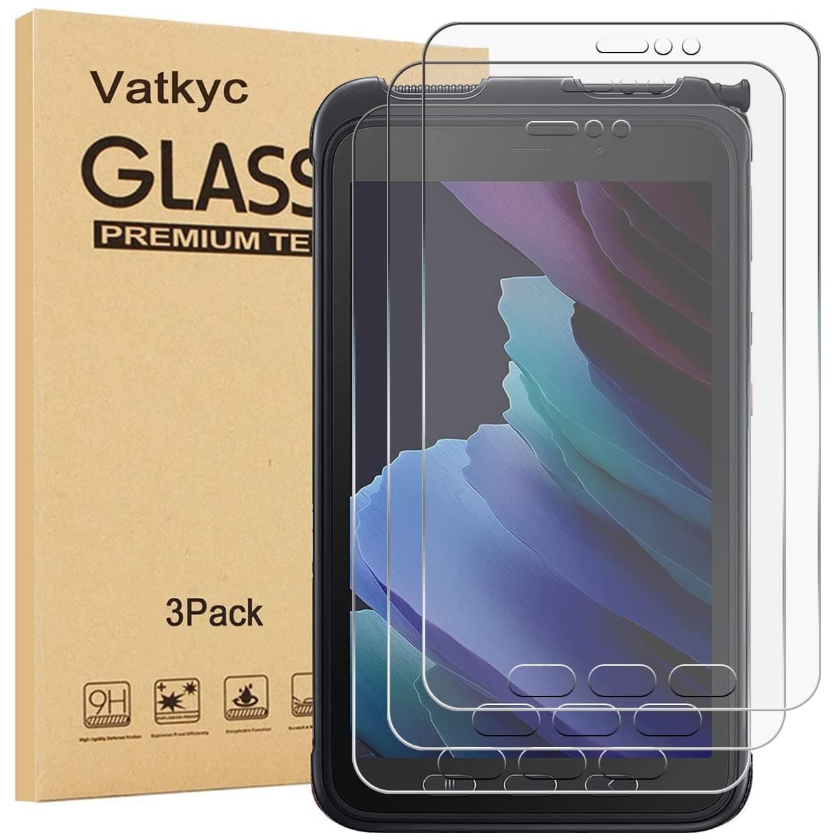 for Samsung Galaxy Tab Active 3 Tempered Glass Screen Protector (8 inch), Full Coverag 9H Hardness HD Clear Scratch Resistant Anti-Fingerprint Film tablet T570 T575 T577 [3-Pack]