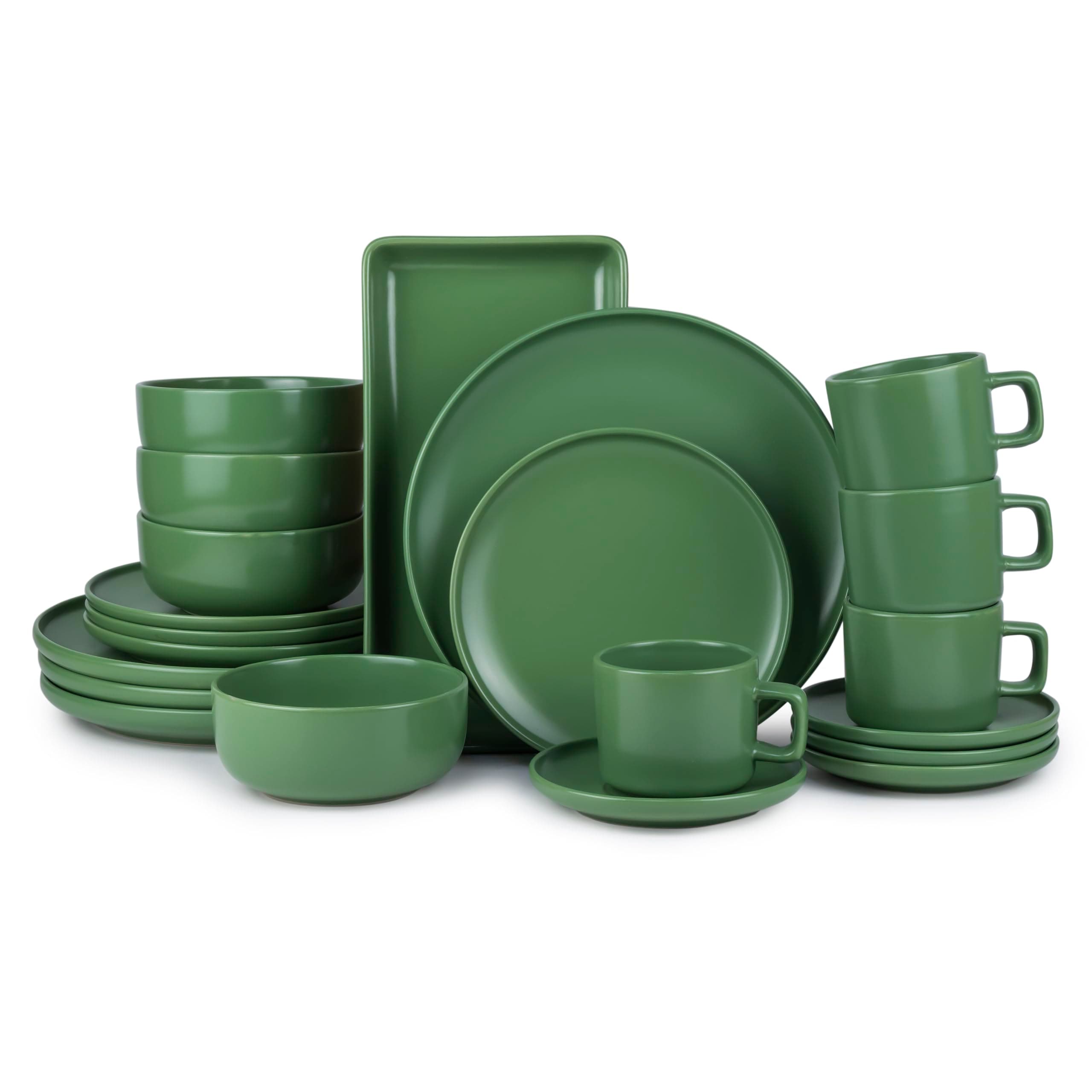 Bone China 21-Pieces Stoneware Dinnerware Set, Dinner Set, Kitchen Dinnerware Ceramic Crockery Set, Dinner Service Set for 4, 26cm Dinner Plate, 20m Plate, Cereal Bowl, cup & saucer, Platter LANA