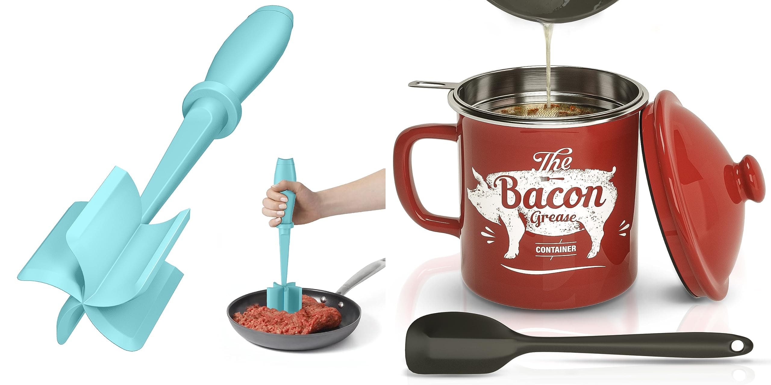 Aqua Meat Chopper and Red Bacon Grease Container