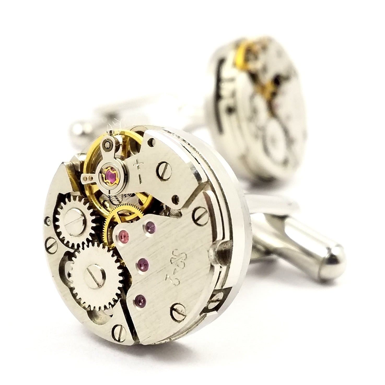 MFYSWatch Movement Steampunk Cufflinks with Gift Cufflink Box