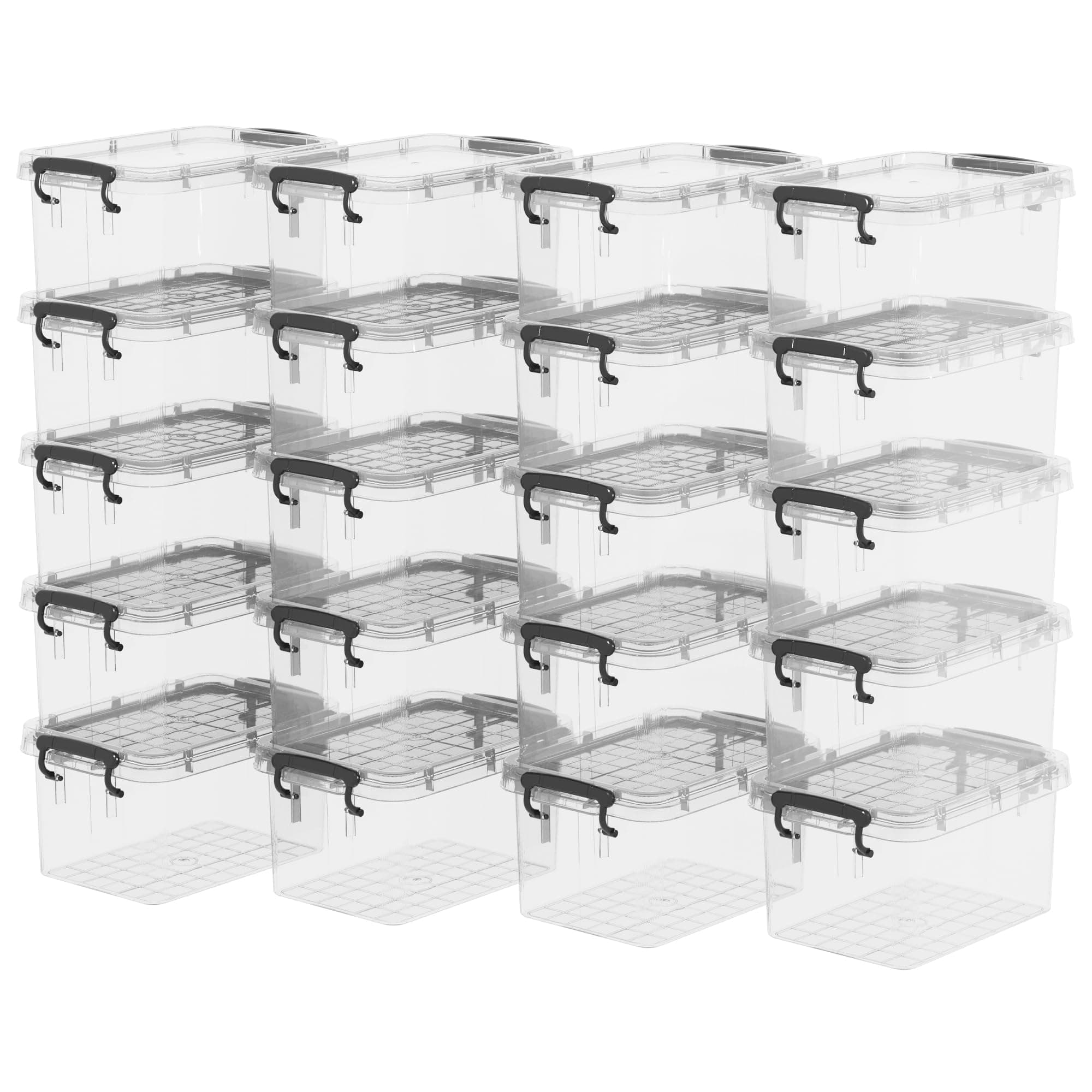 Plastic Storage Bin Tote Organizing Container with Lid and Secure Latching Buckles, Clear, 3.2Qt x 20, Pack of 20