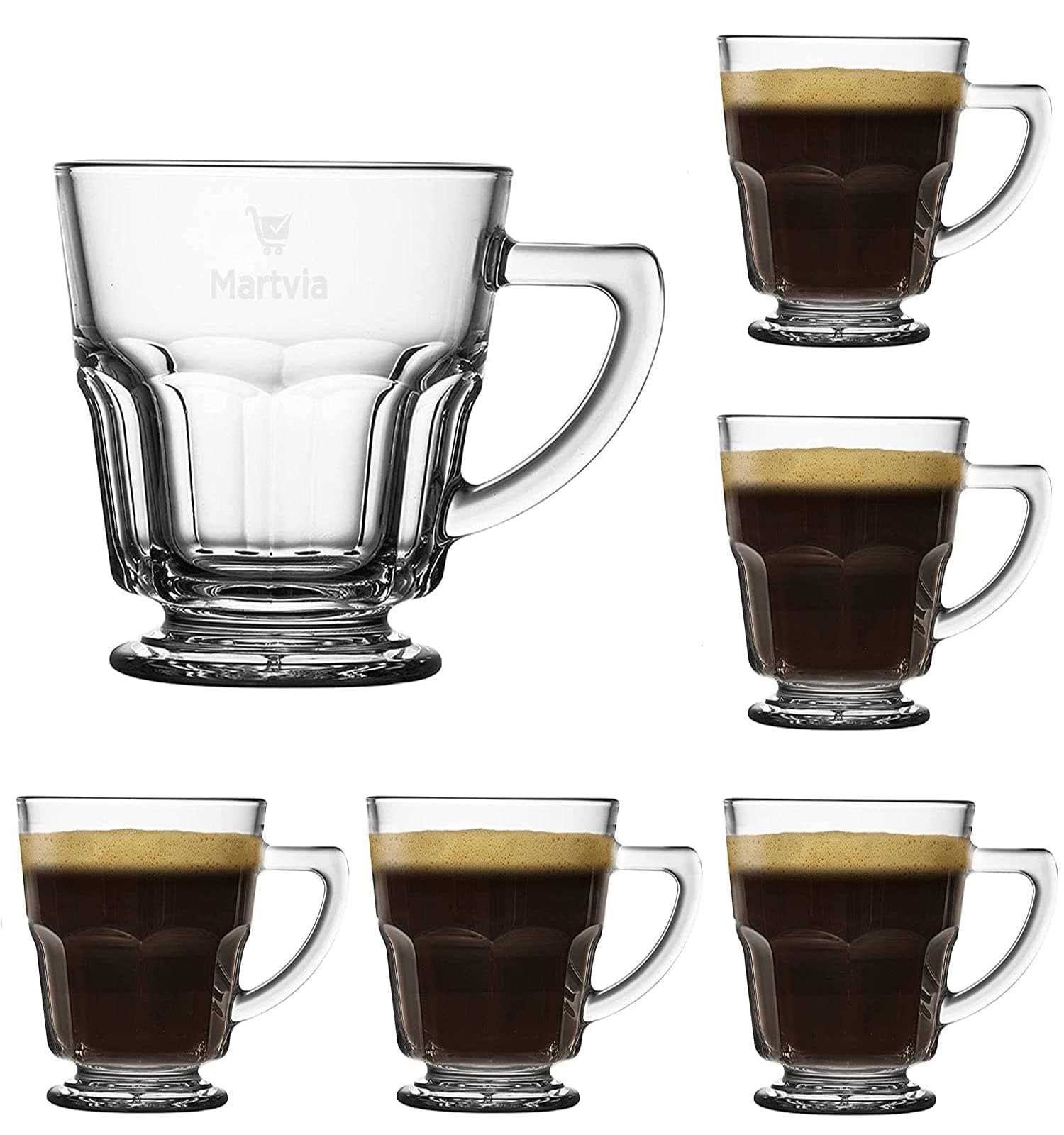 Crystal Clear Toughened Glass Tea Cup with Convenient Solid Handle Cups, Espresso Mug Set for Tea, Coffee, Hot/Cold Drinks (Tengal 160 ML, 6)