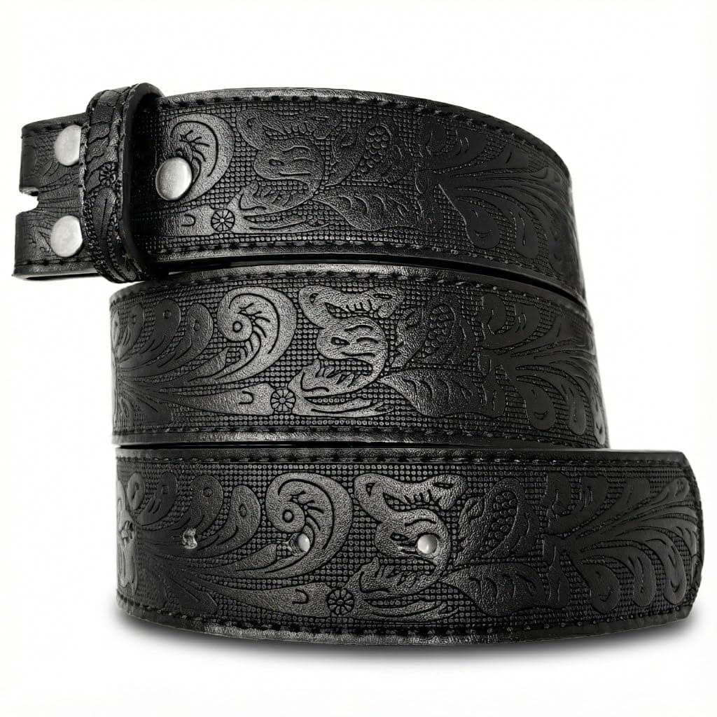 Western Leather Belt Strap - 1.5” Wide with Embossed Scrollwork Without Buckle for Men & Women, Cowboy/Cowgirl Style