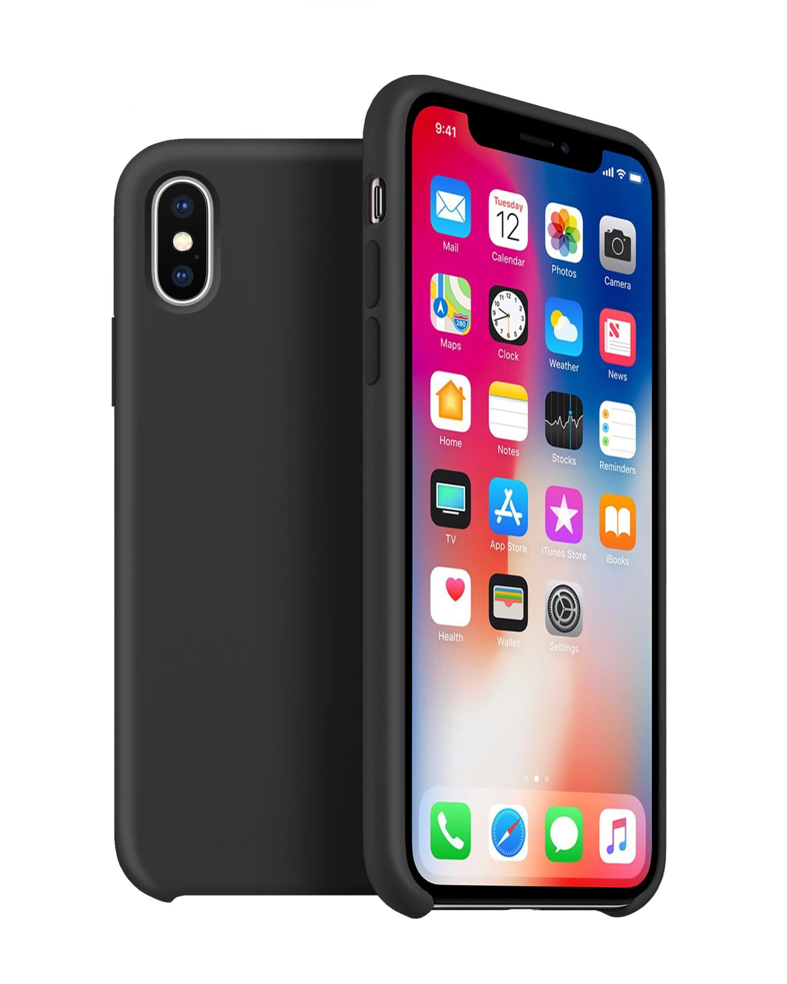 Arrive Silicone Case Compatible with 2017/18 iPhone X, XS - Snug Fit - Microfiber Cloth Lining - Wireless Charging Compatible - Retail (Black)