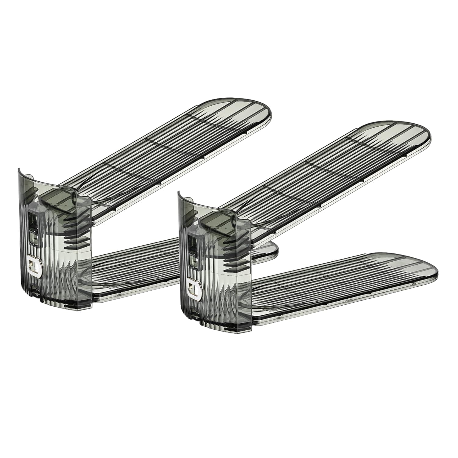 Uni HIMO Shoe Slots Organizer, Clear Shoe Stacker, Adjustable Level Shoe Rack,Storage Space Saver for Sneakers Display (Grey Transparent, 2Pack)