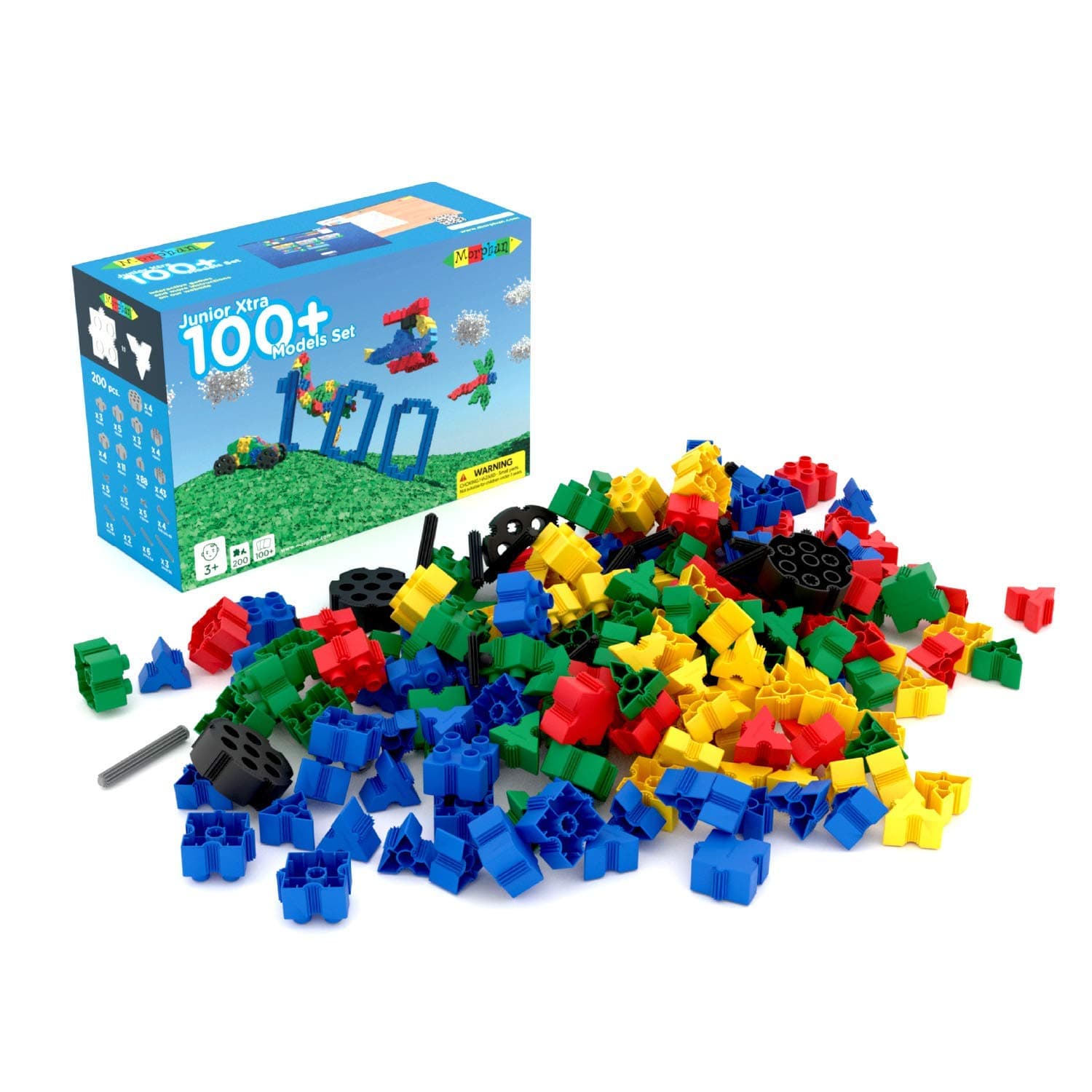 Morphun STEM Building Bricks Set, Junior Xtra, 200 Piece Set Builds 100+ Models