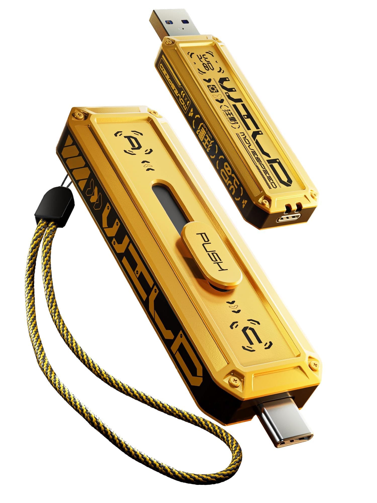 2TB External SSD 1000MB/s Read Write Speed,USB 3.2 Gen2+USB C Flash Drive with Dual Ports, Portable SSD 3-Stage Push-Pull Design, Thumb Drive for iPhone 15/16 Series/Mac/Android Phone etc