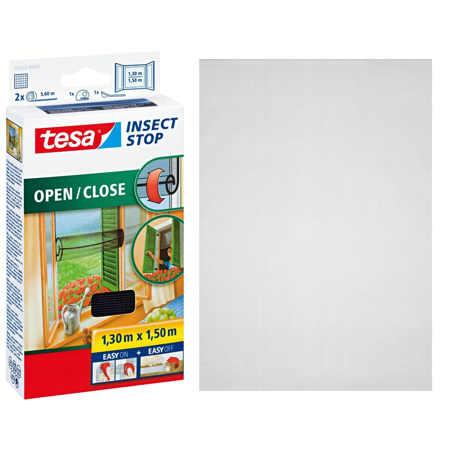 tesa UK 55033-00021-00 Insect Stop Hook and Loop Open/Close, Easy-On and Easy-Off Insect Screen For windows 1.30 x 1.5 m - Anthracite