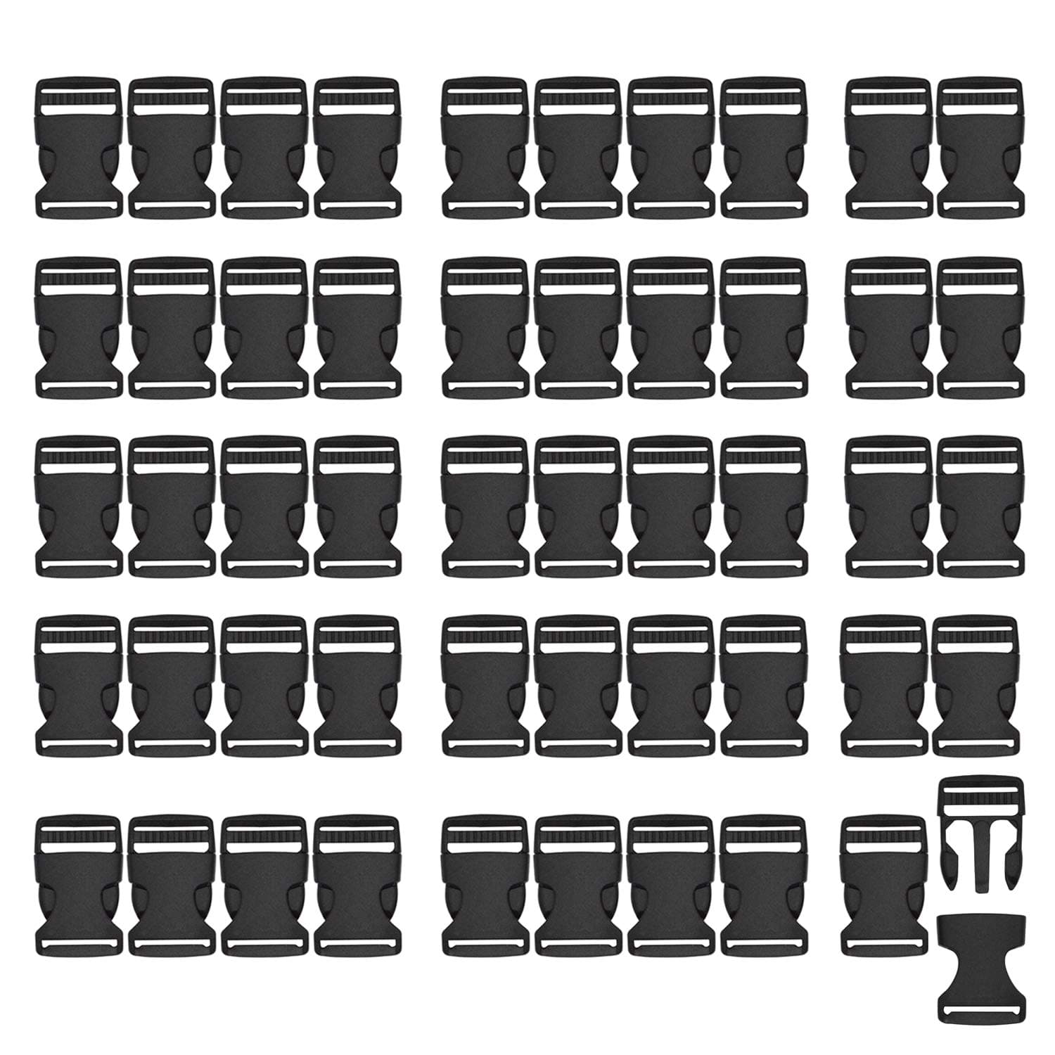 RETON 50 PCS 1 Inch Side Release Buckles, Heavy Duty Plastic Buckles Clips Black Adjustable Quick Release Buckle, Backpack Buckle Replacement for Nylon Webbing Straps Belt Dog Collars (25MM)